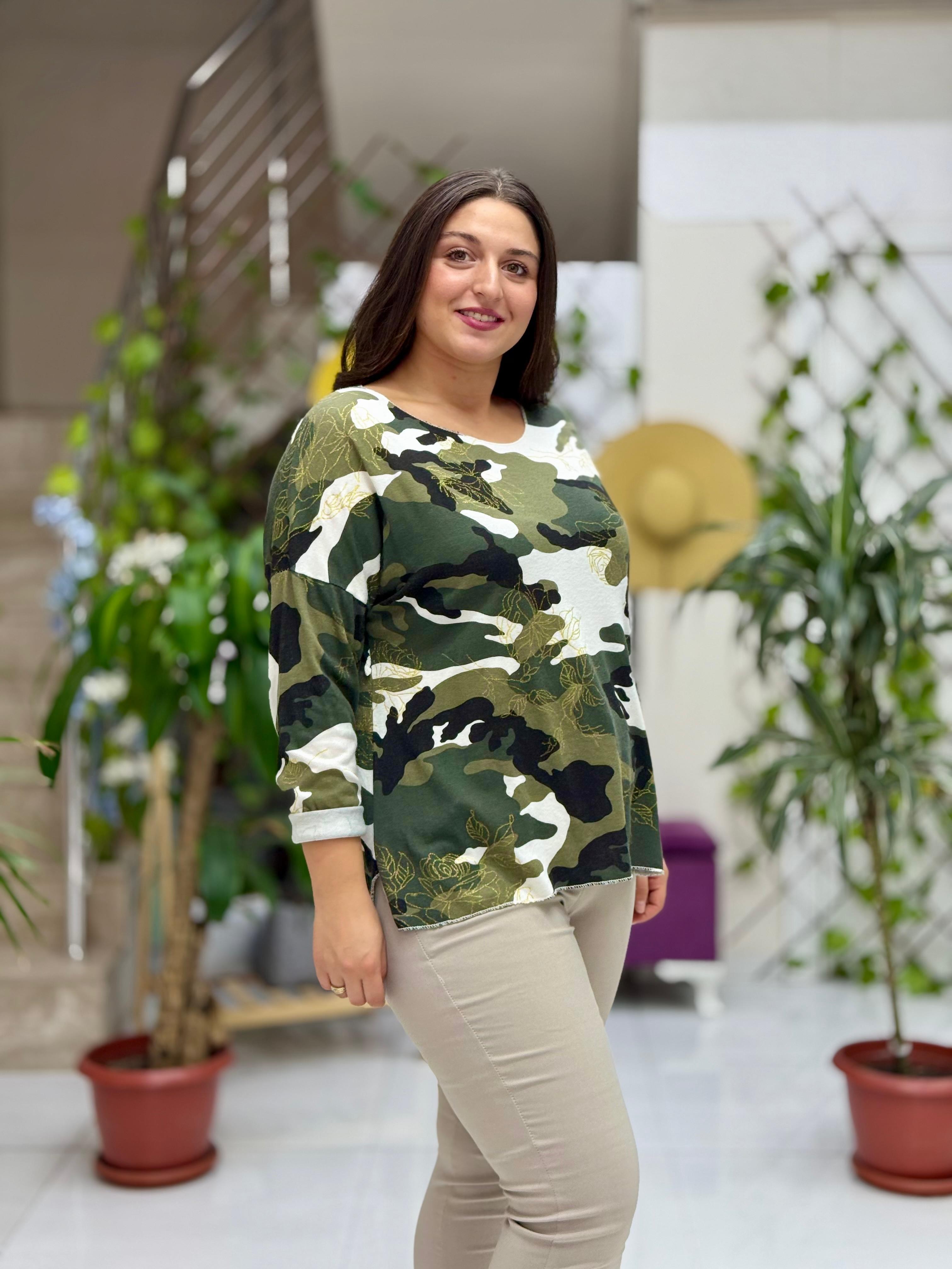 LS68115 Kamuflaj Desen Triko İtalyan Bluz