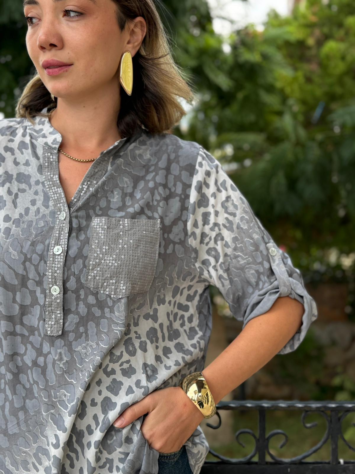 NC63107 İtalyan Coton Bluz Gri