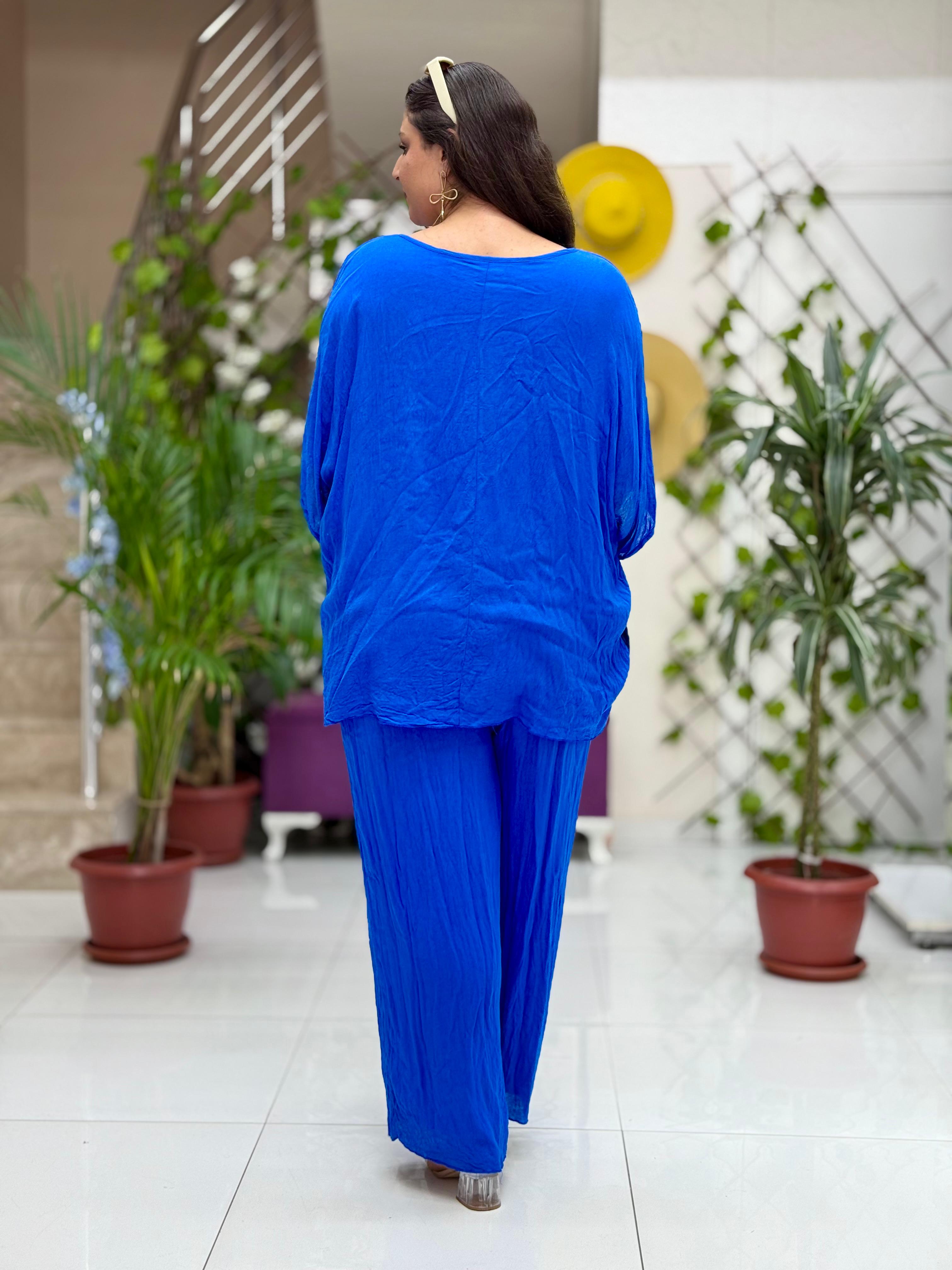 VL3159 %100 Vual Pamuk Bluz Pantolon Takım Saks