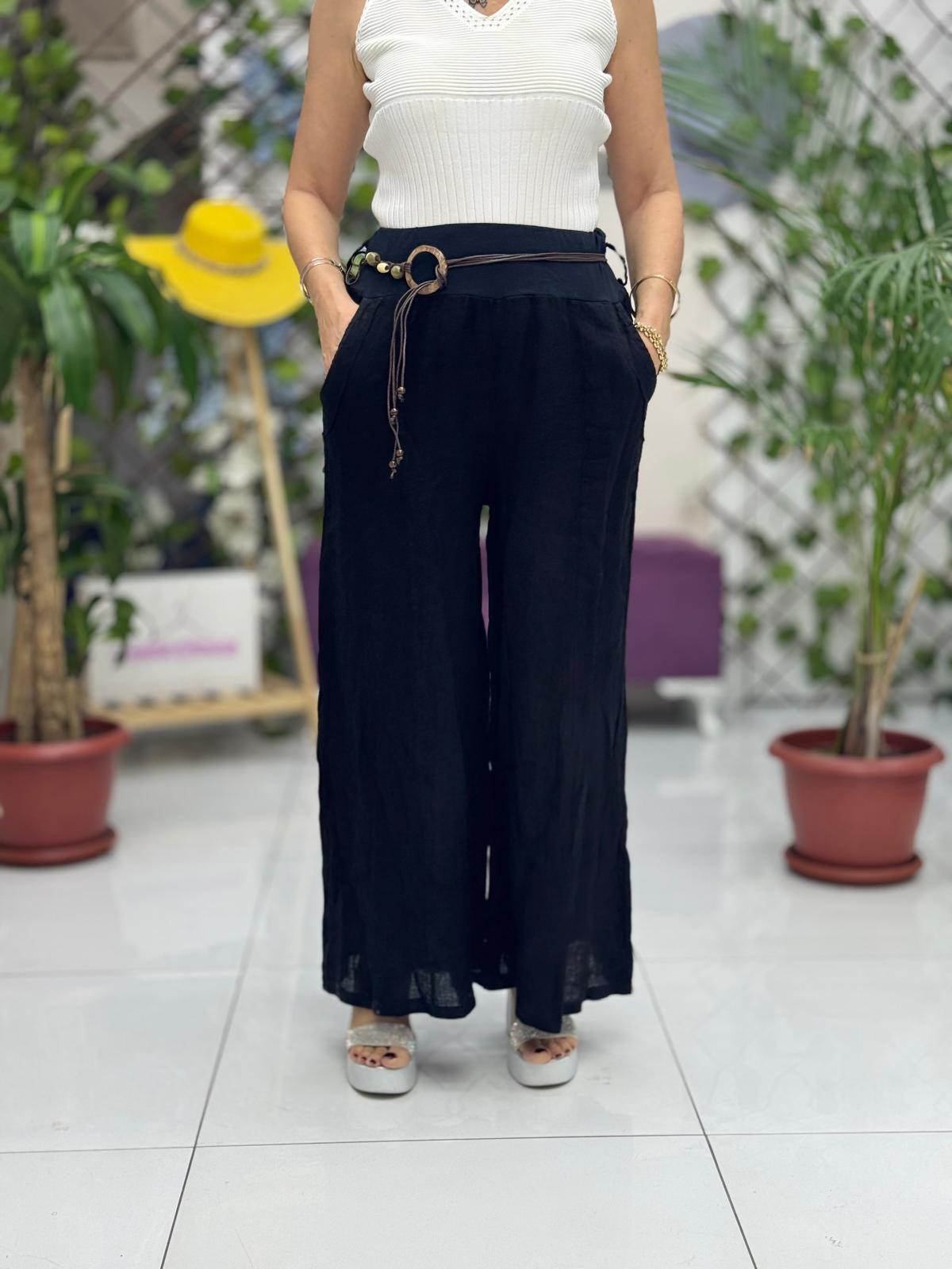 P3082 PANTALÓN LINO ITALIANO MARRÓN