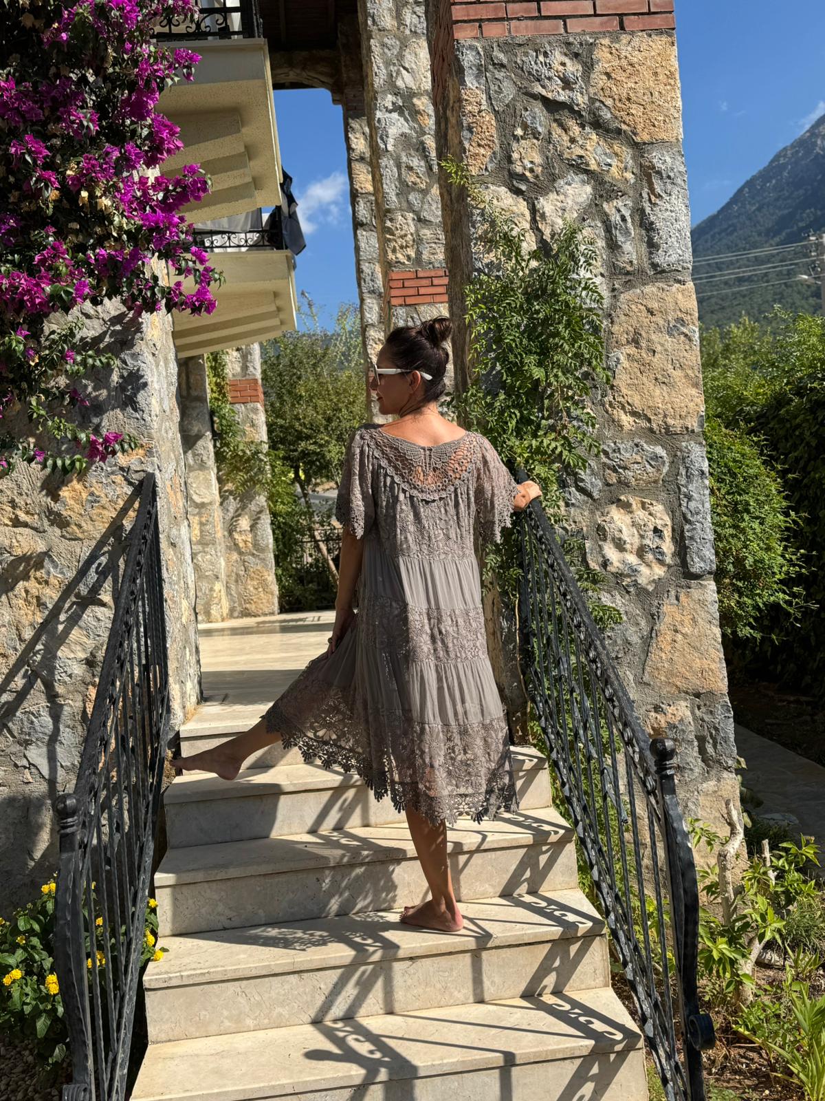 NCC10337 İtalyan İpek Elbise Vizon