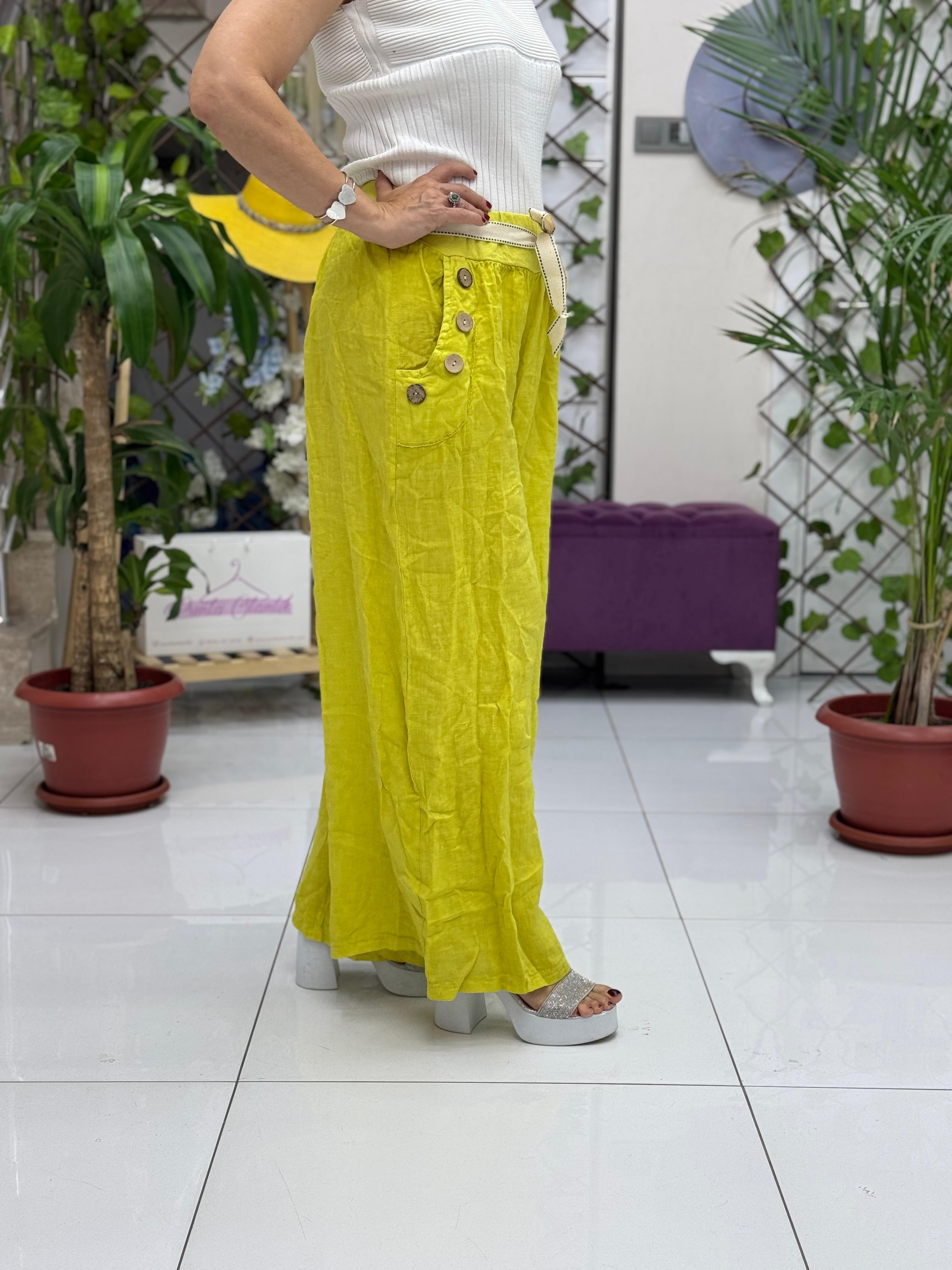 NC2613 İtalyan Keten Pantolon Limon