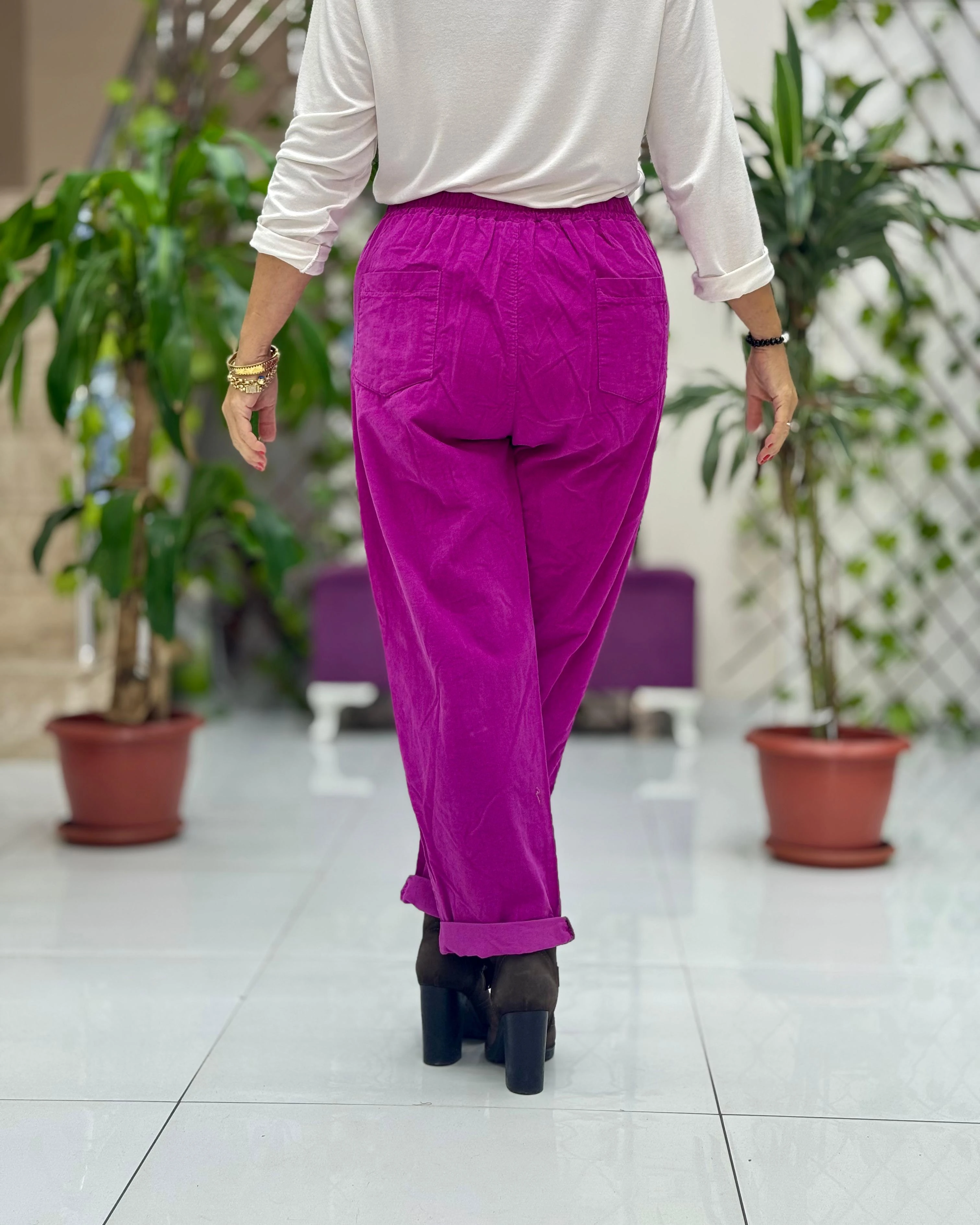 YG3005 Beli Bağcıklı İtalyan Kadife Pantolon Pembe