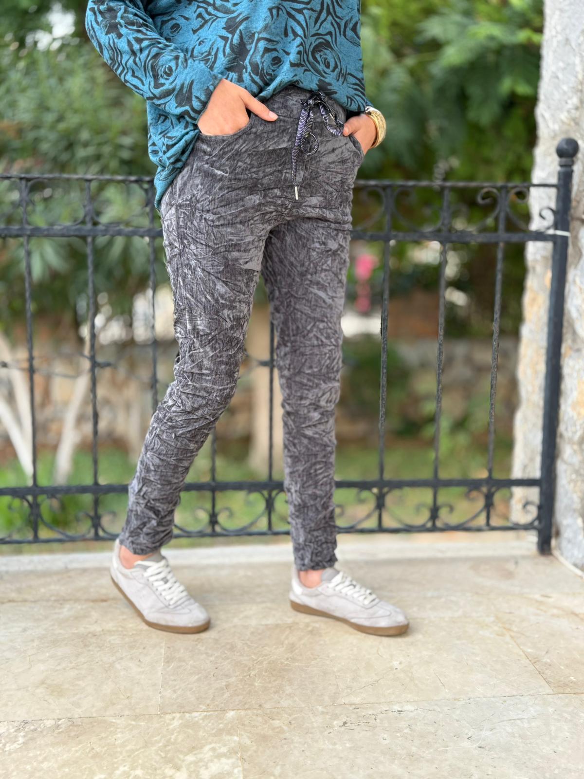 NC50637 İtalyan Likralı Parlak Kadife Pantolon Füme