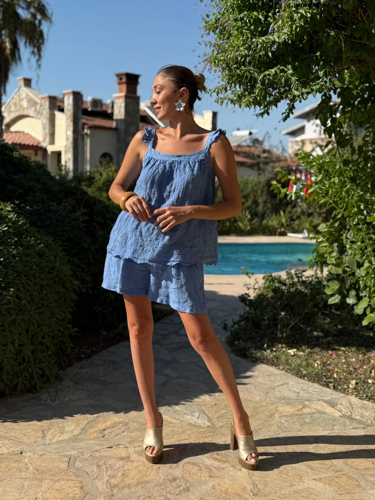 N10661 Traje Italiano Lino Ciruela