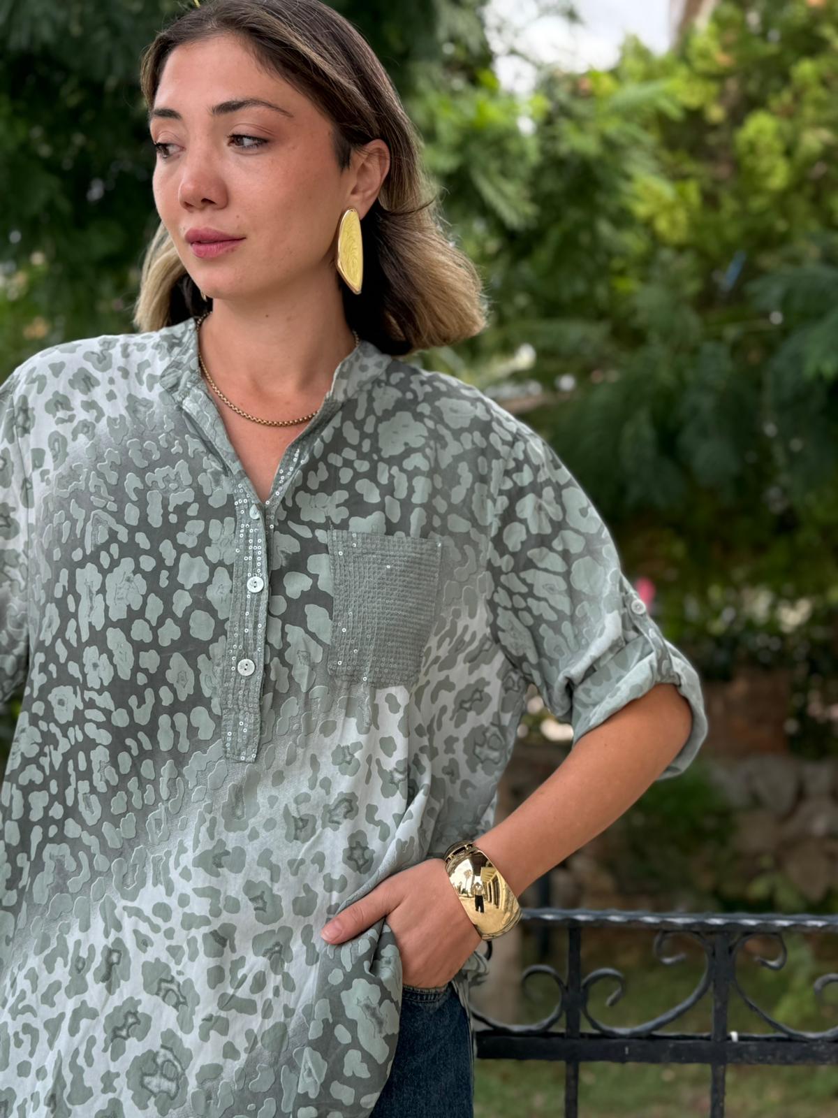 NC63107 İtalyan Coton Bluz Yeşil