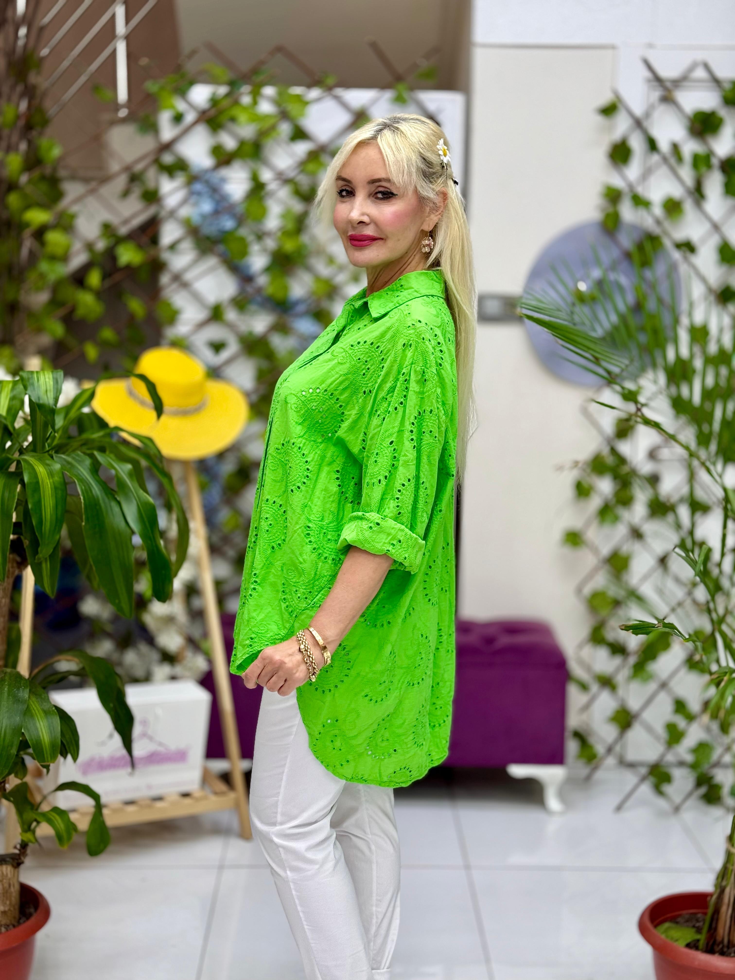 YG3731 İtalyan Brodeli Tunik Gömlek Yeşil