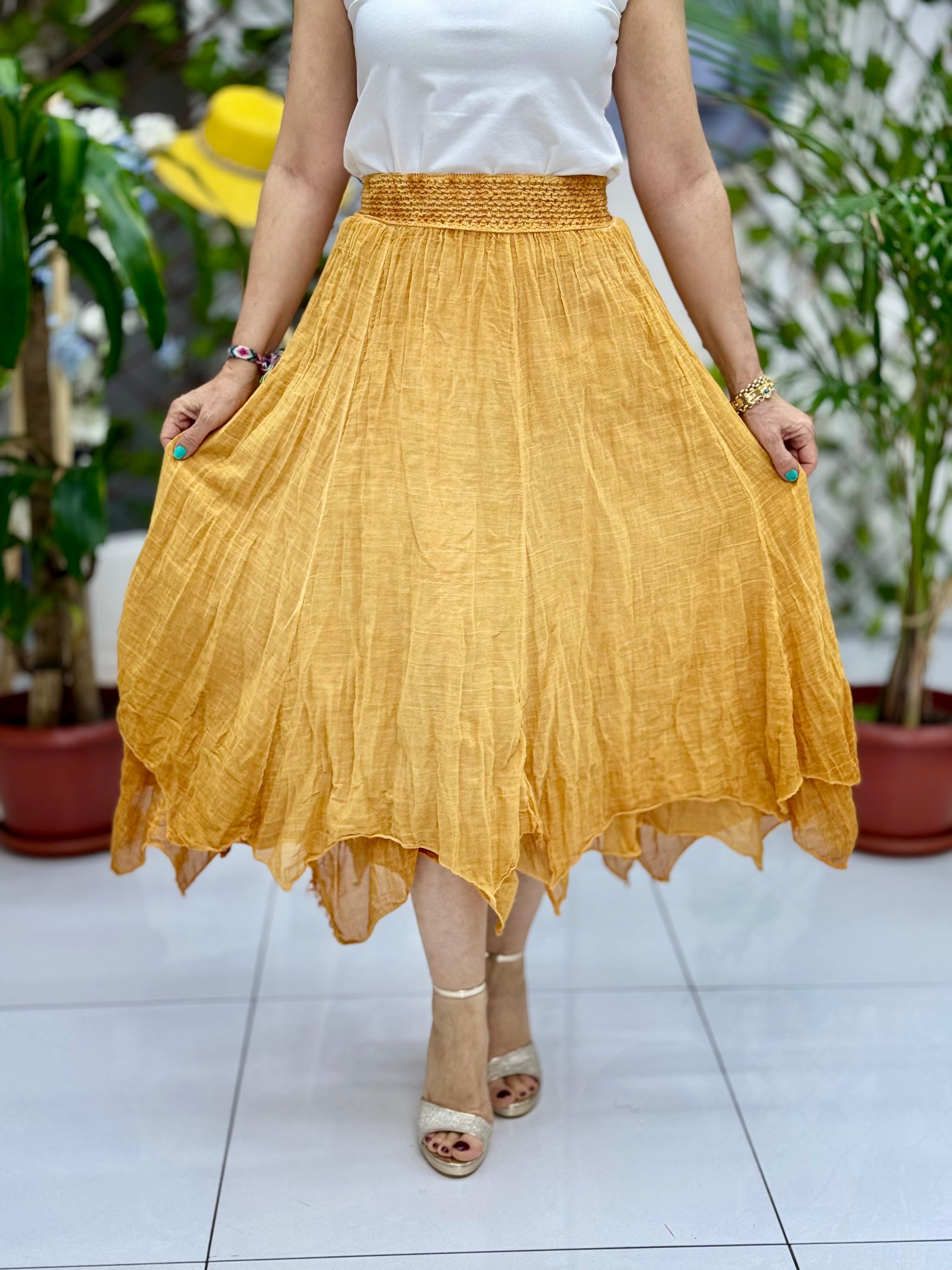 N30753 Falda De Seda Italiana Saks