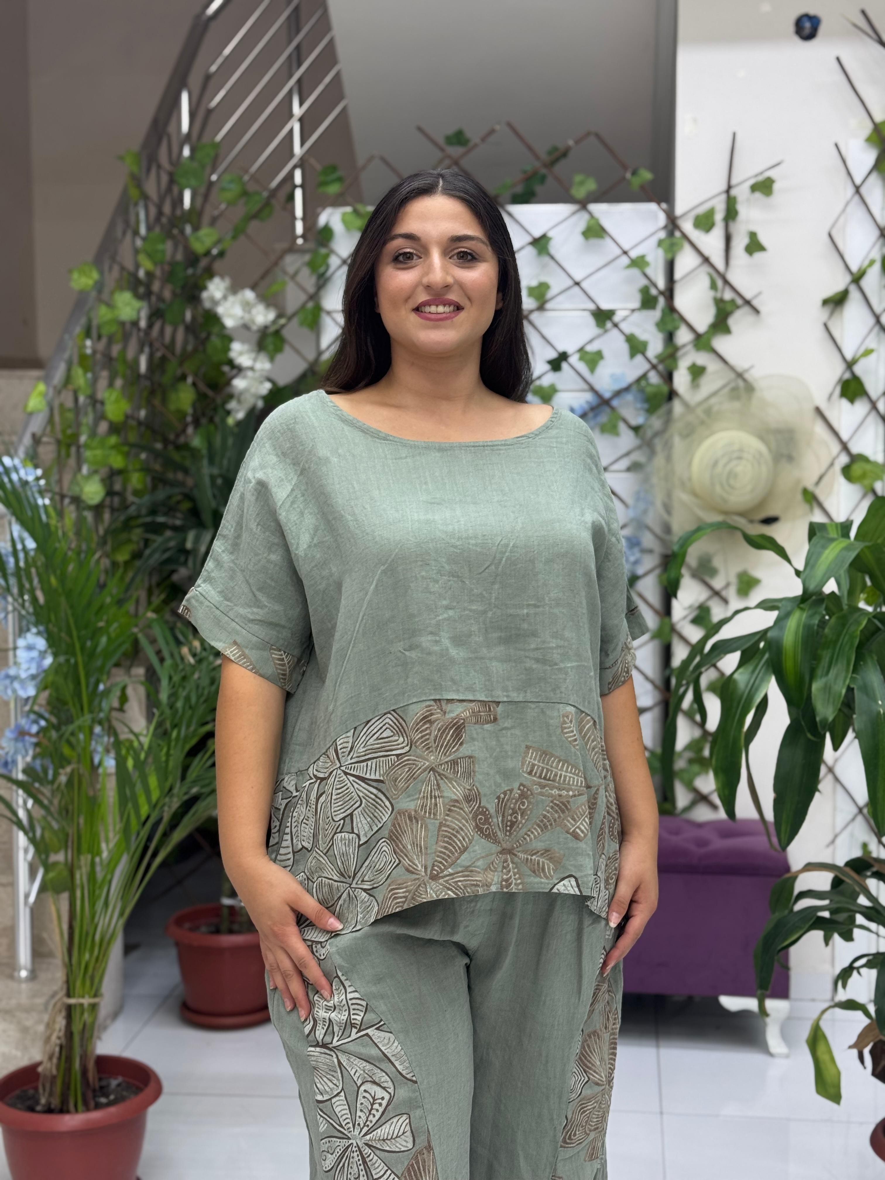 N10661 Traje Italiano Lino Ciruela
