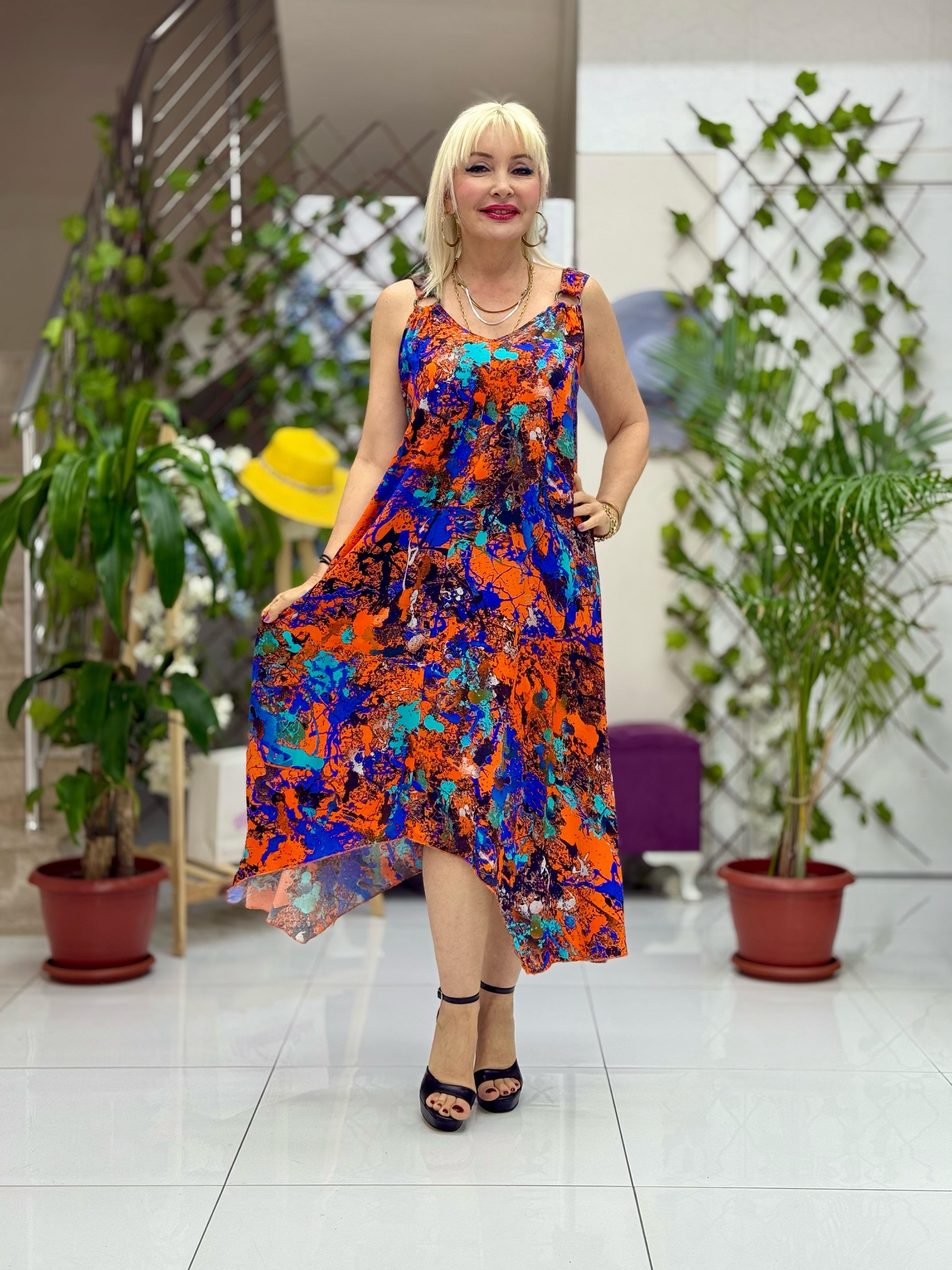 HL14014 Omzu Halkalı Askılı Viskon Hilal Elbise