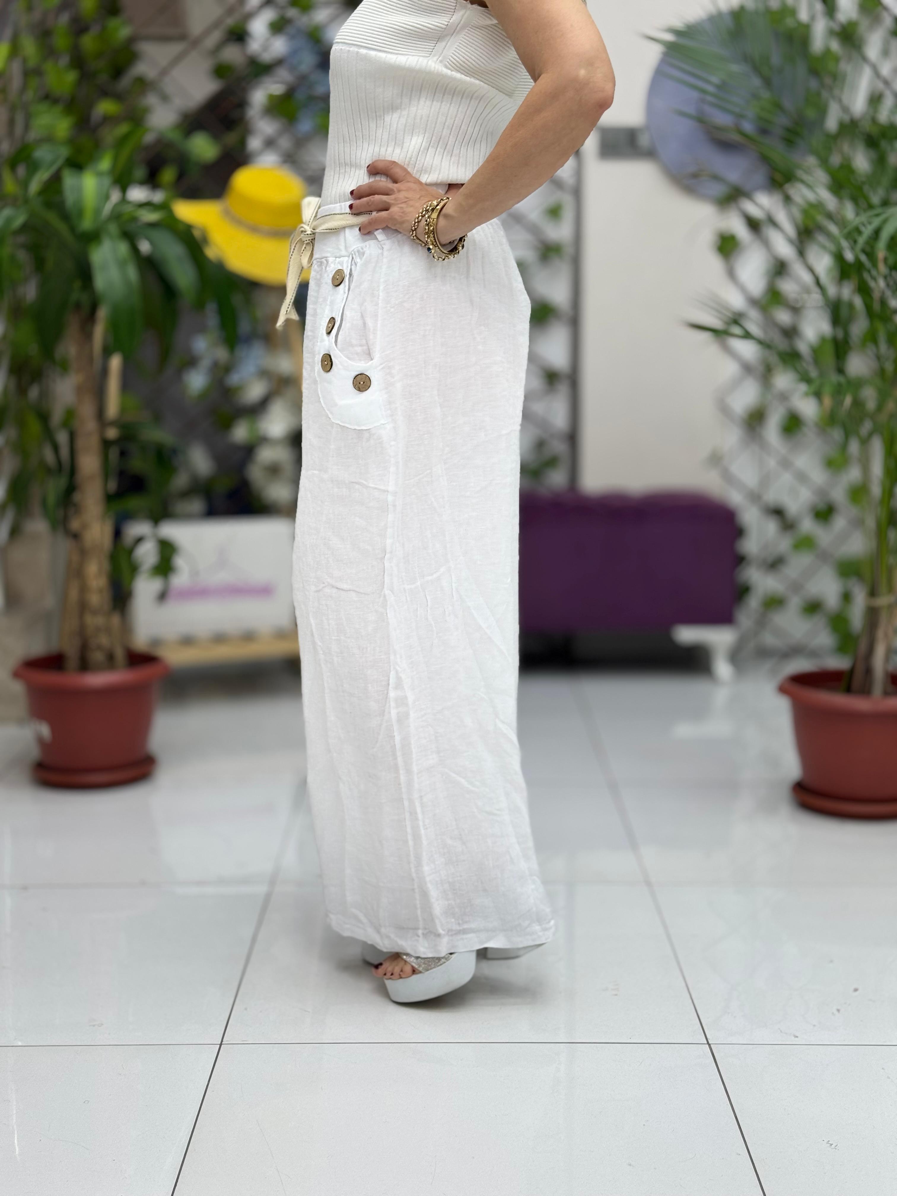 NC2613 İtalyan Keten Pantolon Beyaz
