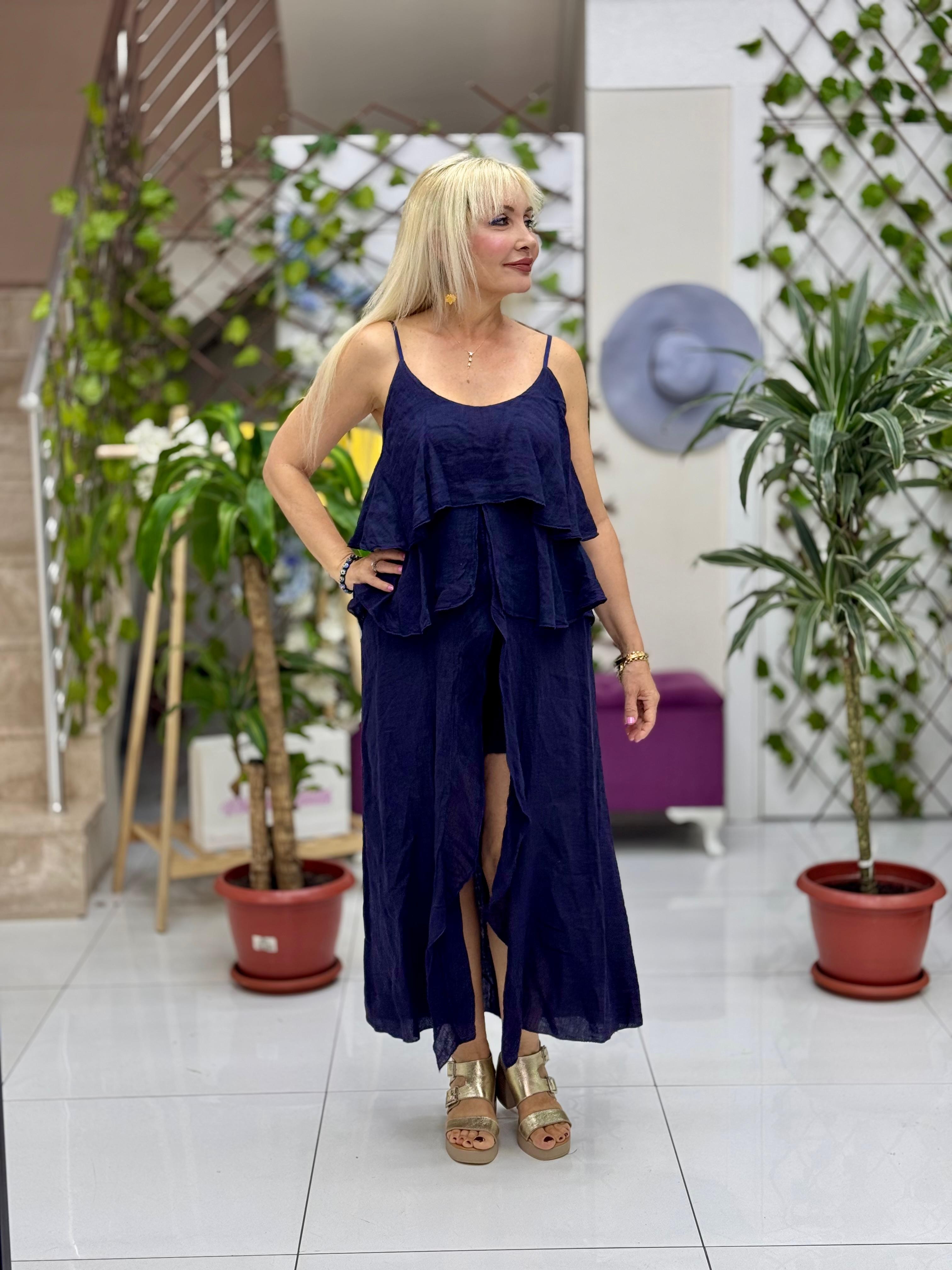 NC13179 İtalyan Keten Şortlu Takım Lacivert