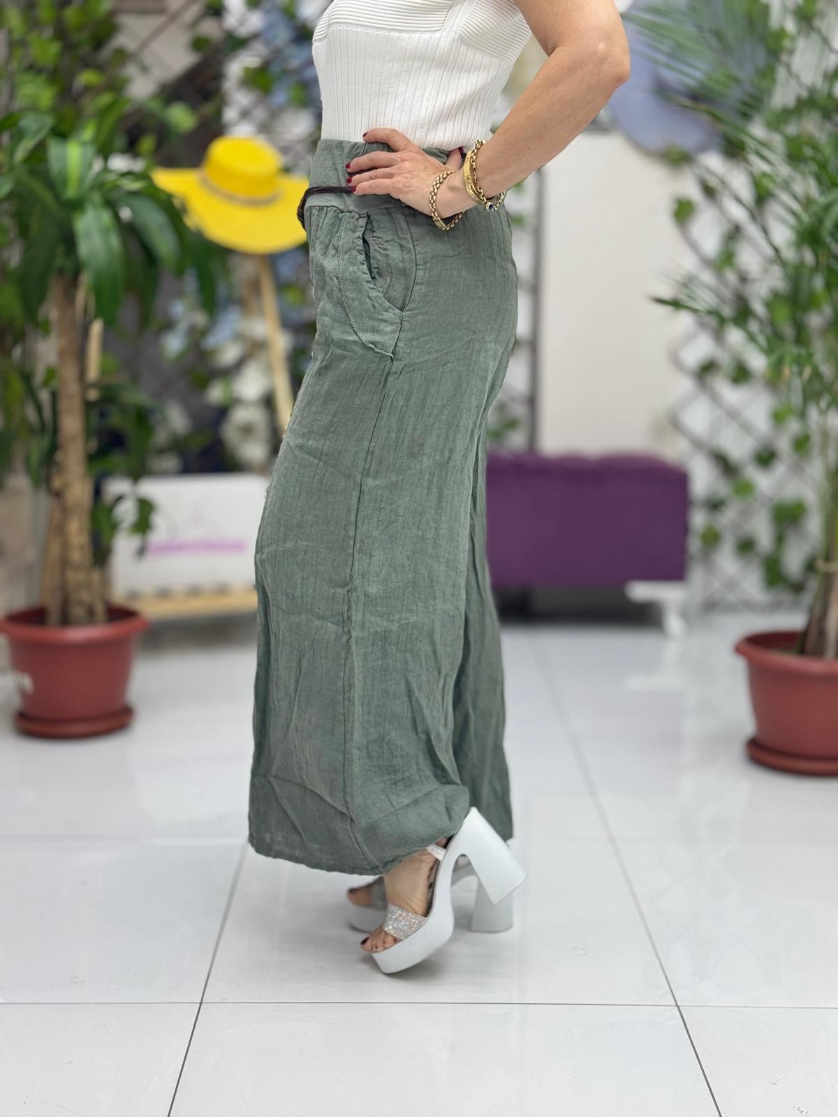P3082 PANTALÓN LINO ITALIANO MARRÓN