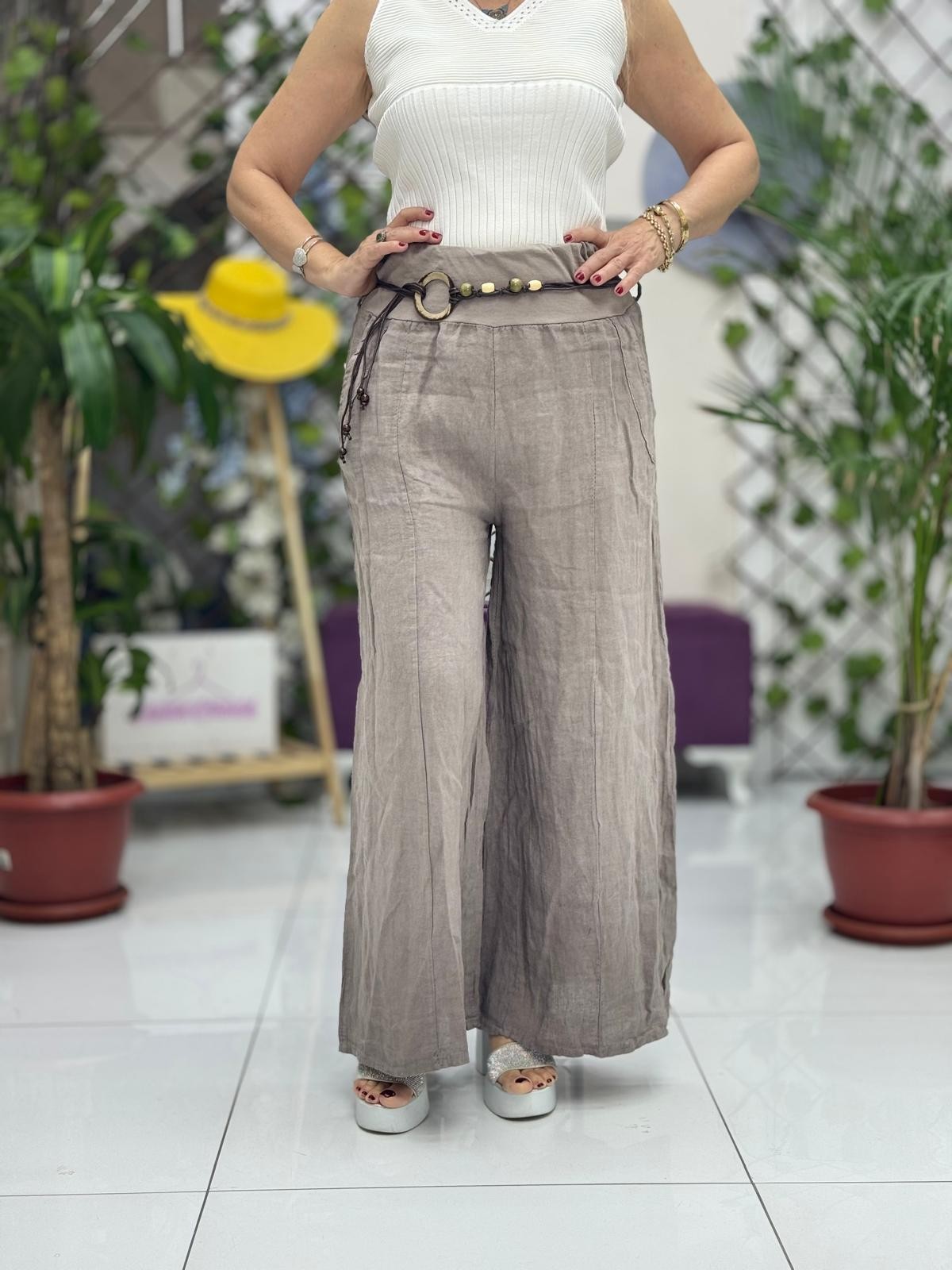 P3082 PANTALÓN LINO ITALIANO MARRÓN