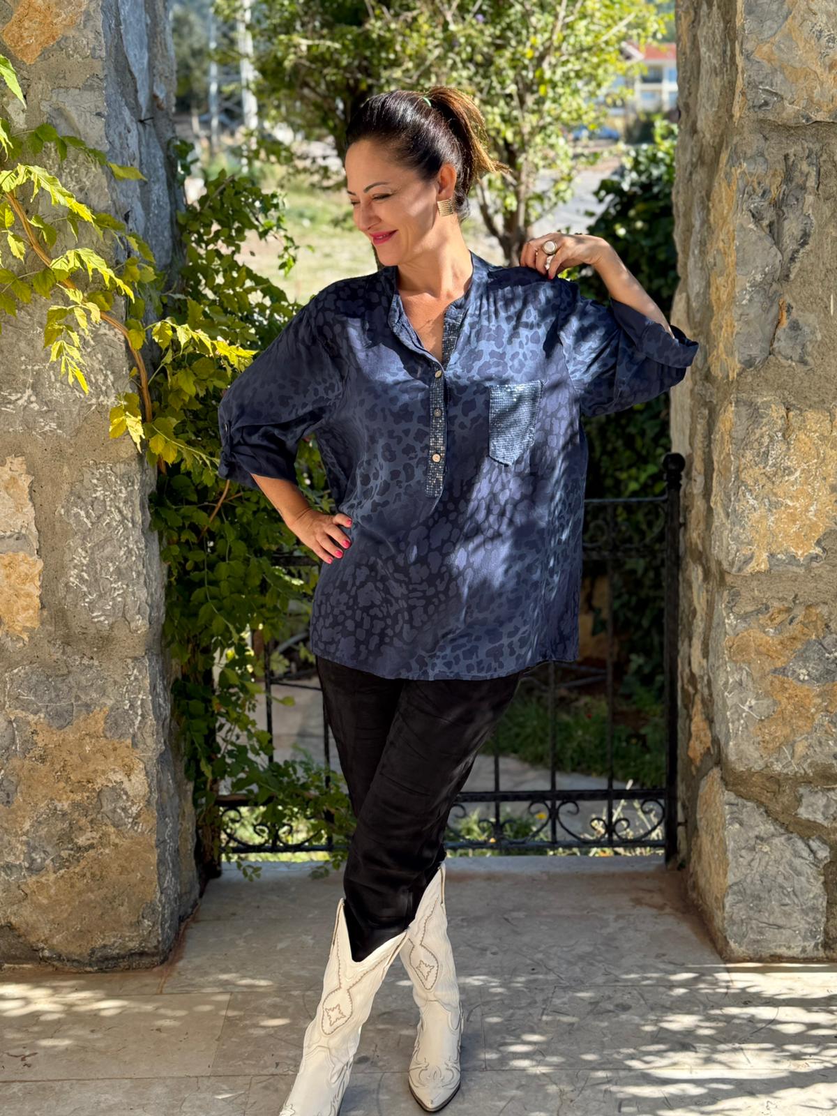 YG2095 İtalyan Coton Bluz Lacivert