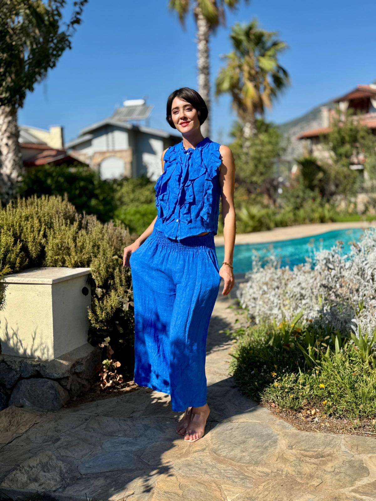 N10661 Traje Italiano Lino Ciruela