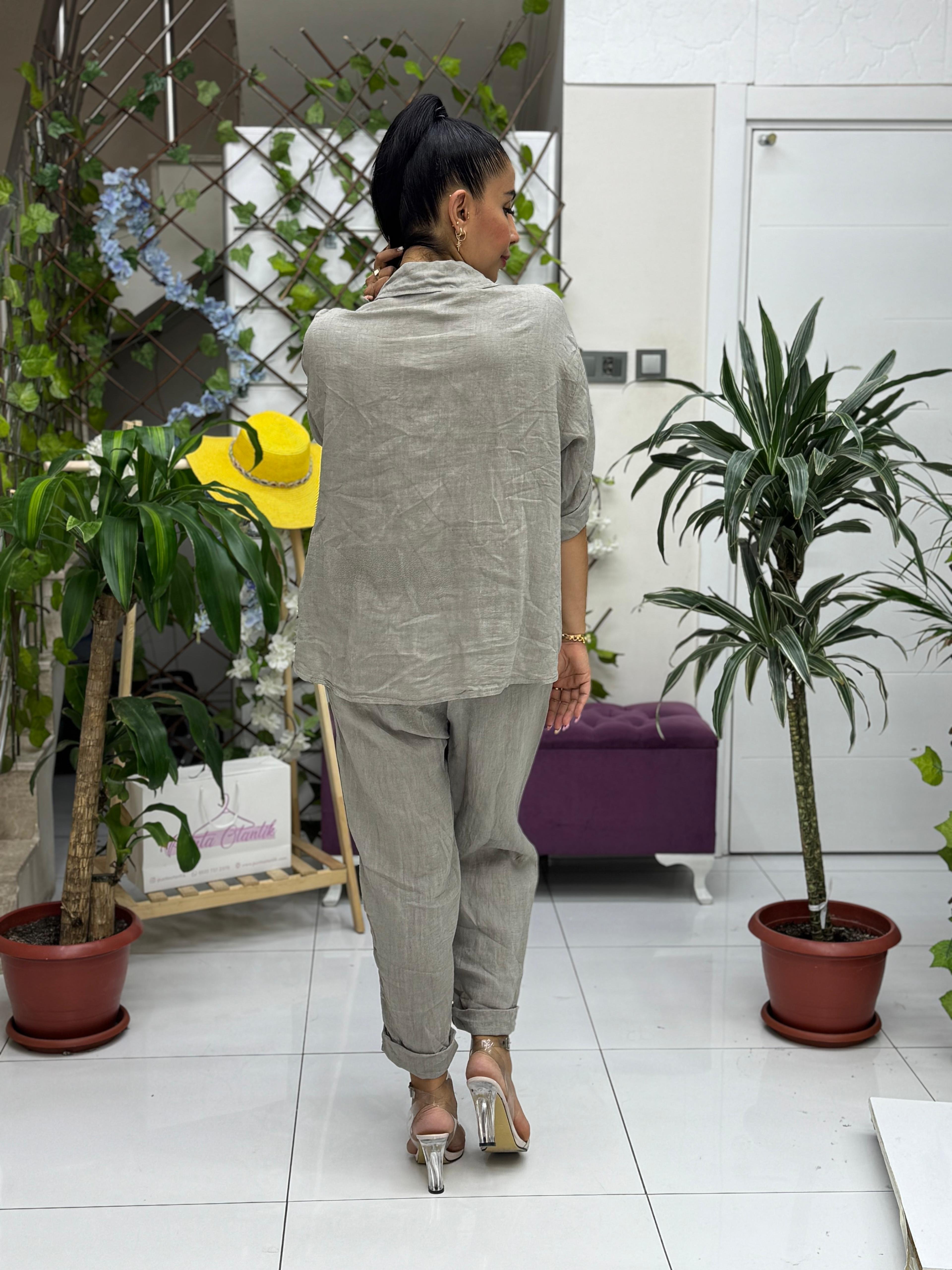 N10661 Traje Italiano Lino Ciruela