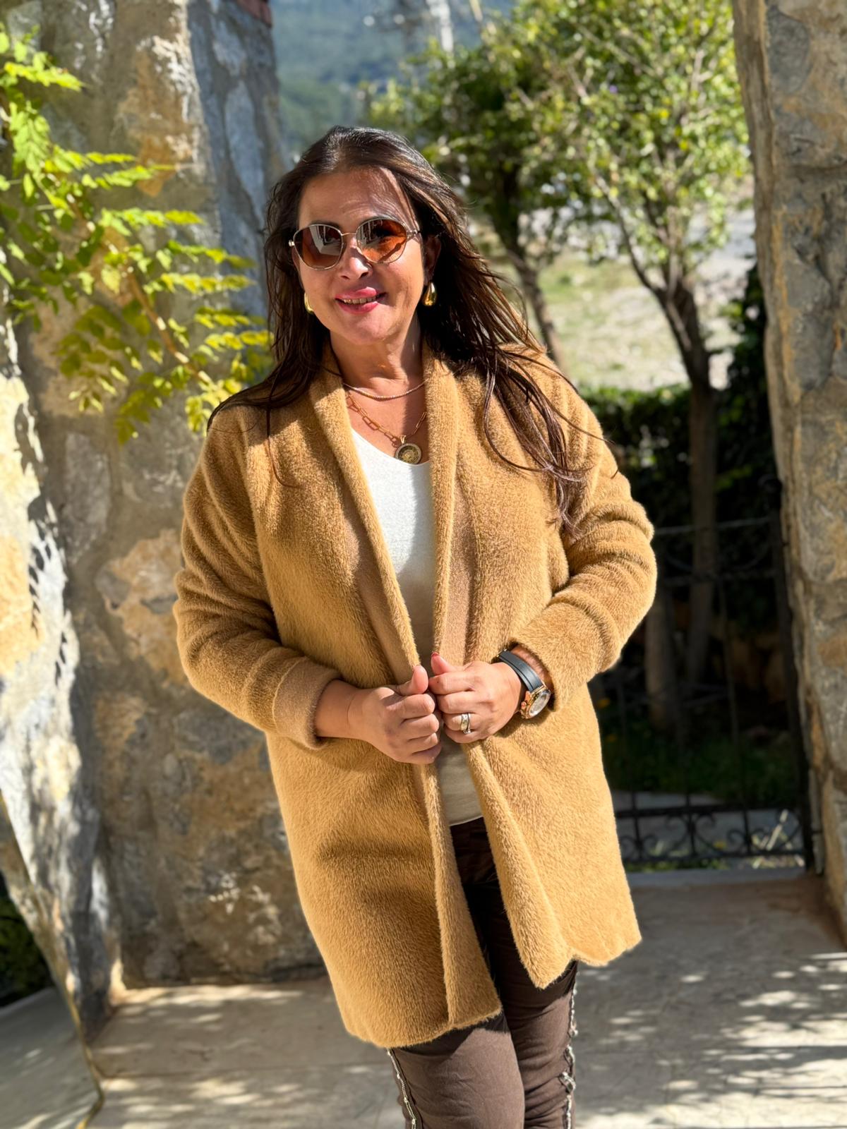 NC25026 Kapamasız Yün Hırka Camel