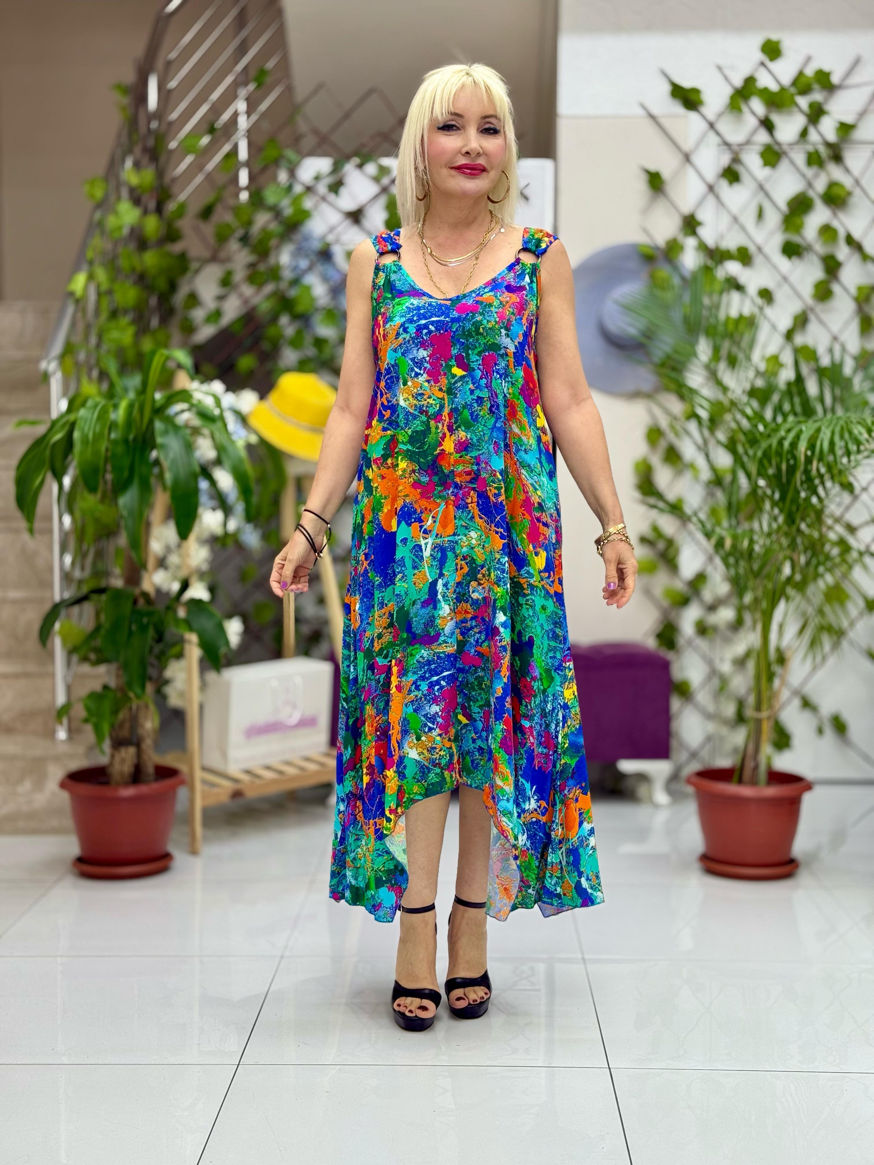HL14024 Omzu Halkalı Askılı Viskon Hilal Elbise