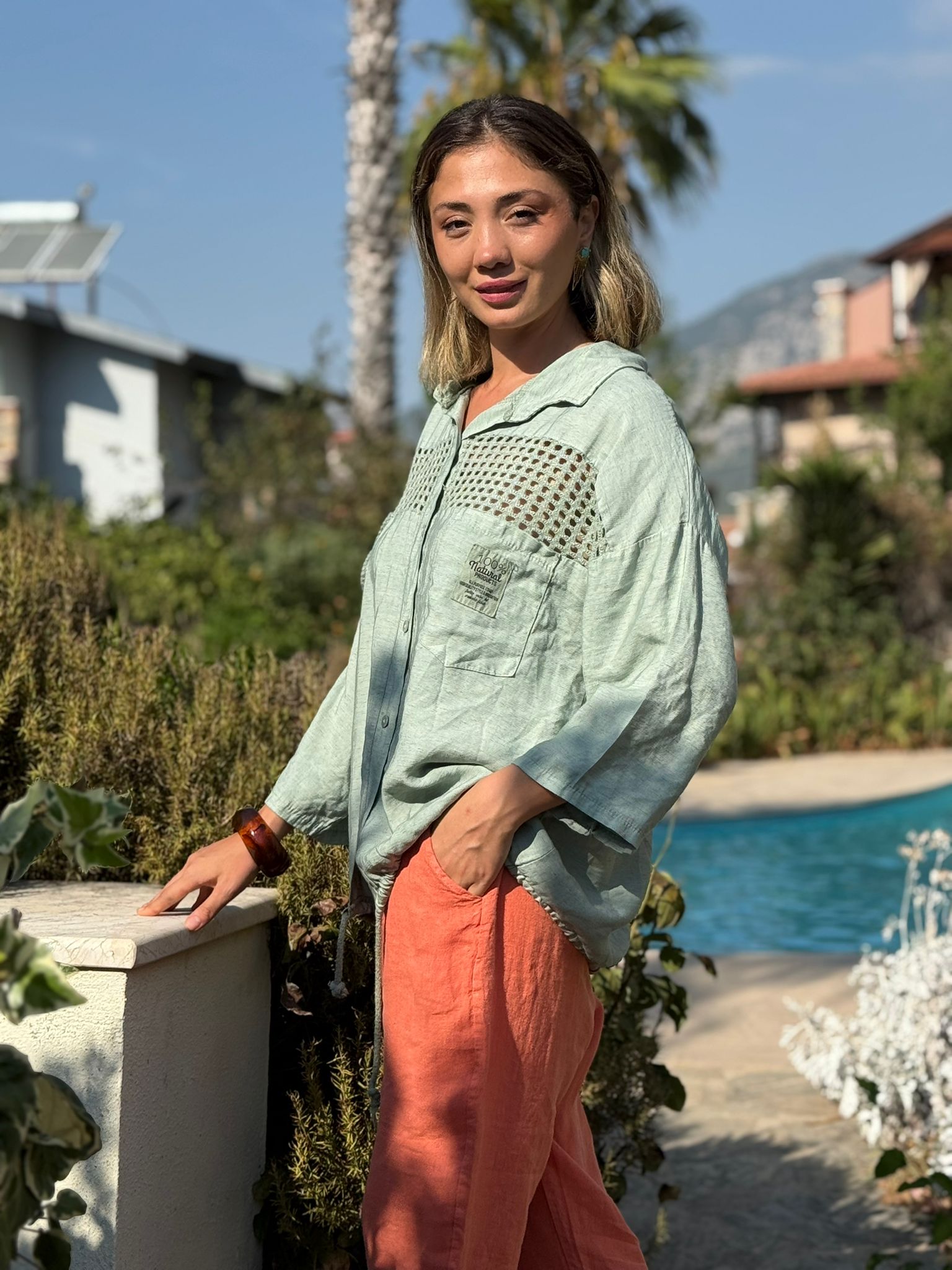 N23003 Blusa Lino Algodón Italiano Visón