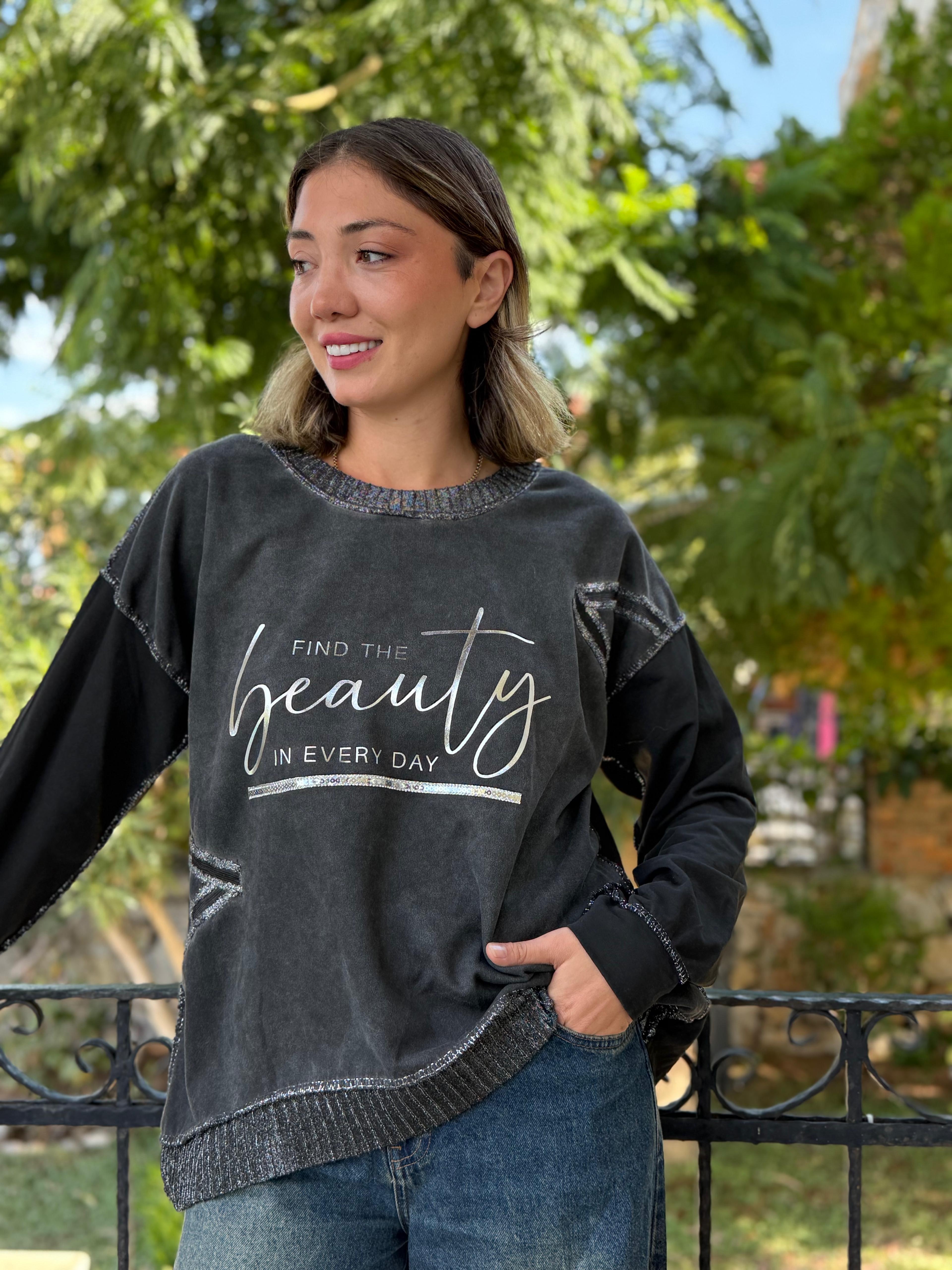 NC50793 İtalyan Beauty Yazılı Coton Sweatshirt Füme
