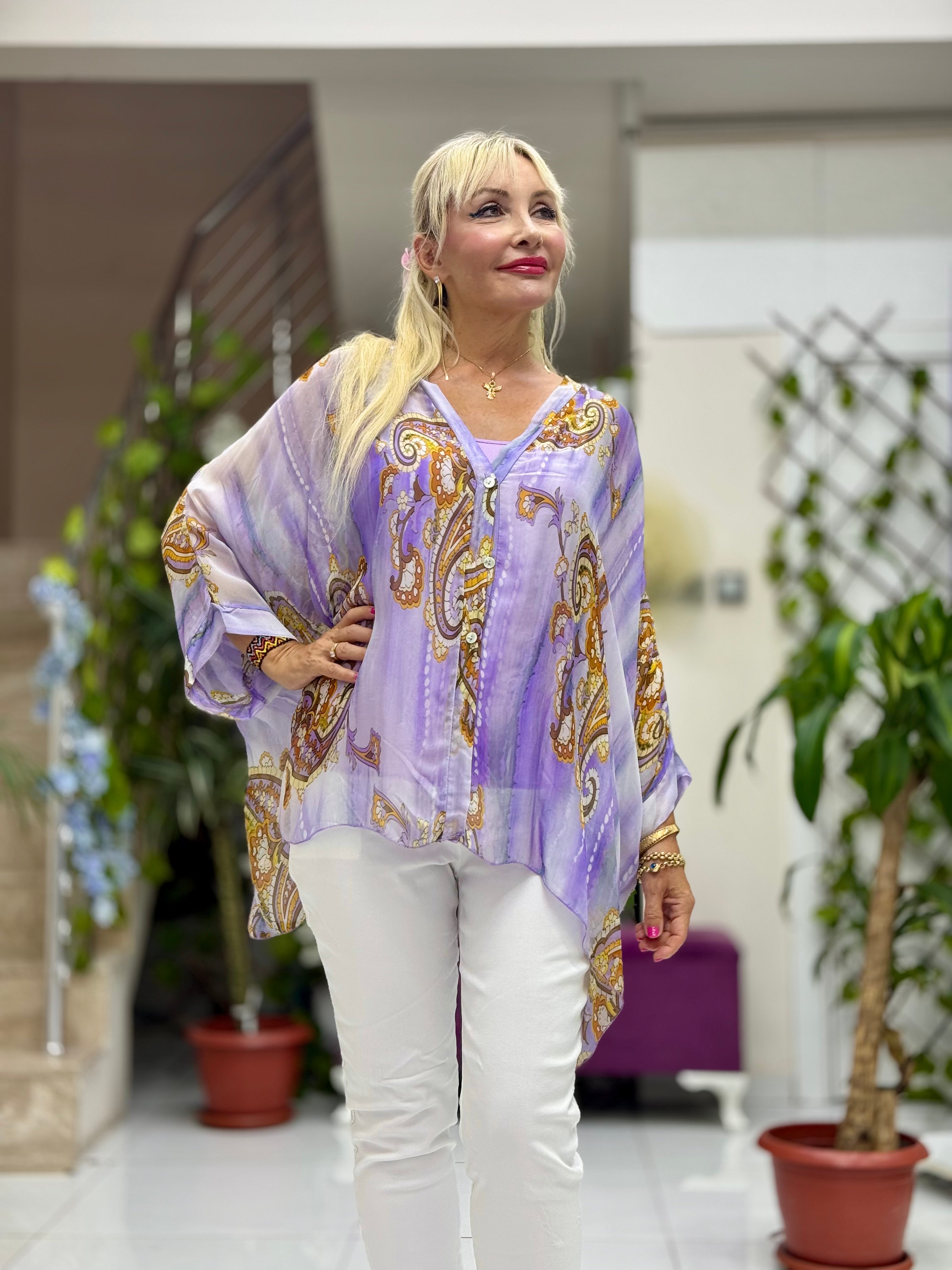 Nb502001 İtalyan İpek Bluz Lila