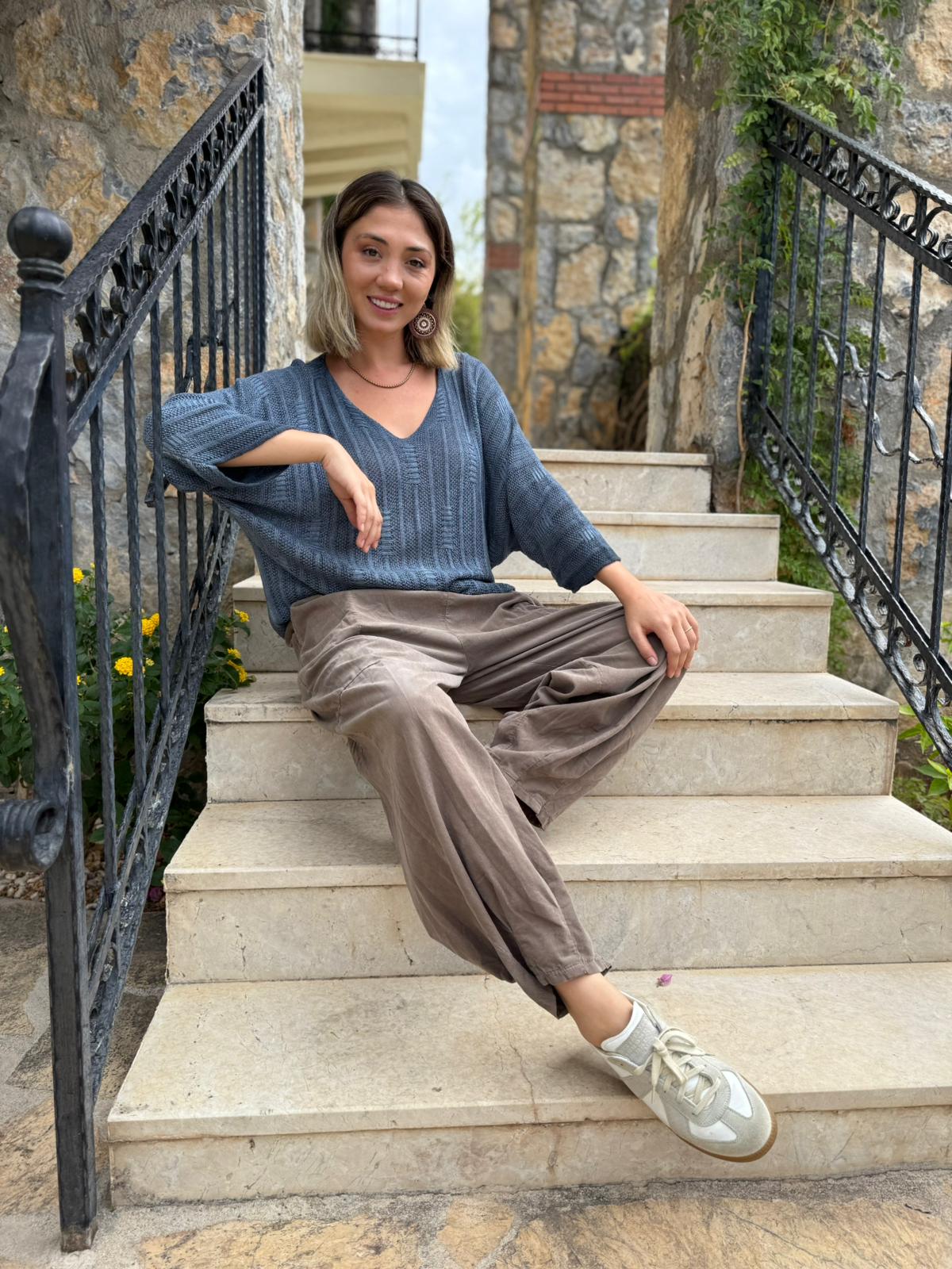 LS2203 İtalyan Kemerli Kadife Pantolon Vizon