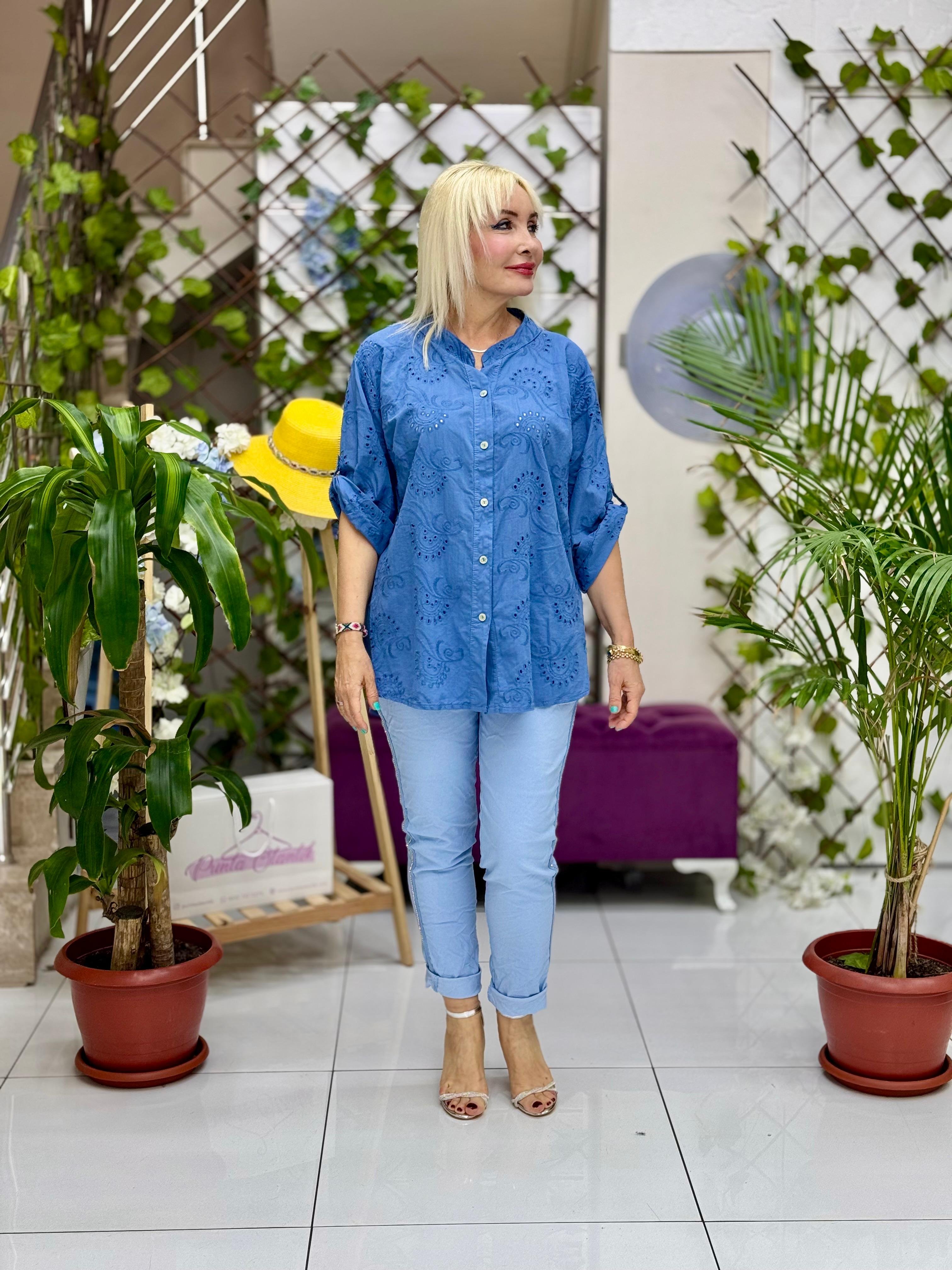 YG20023 İtalyan Fistolu Coton Bluz Marin