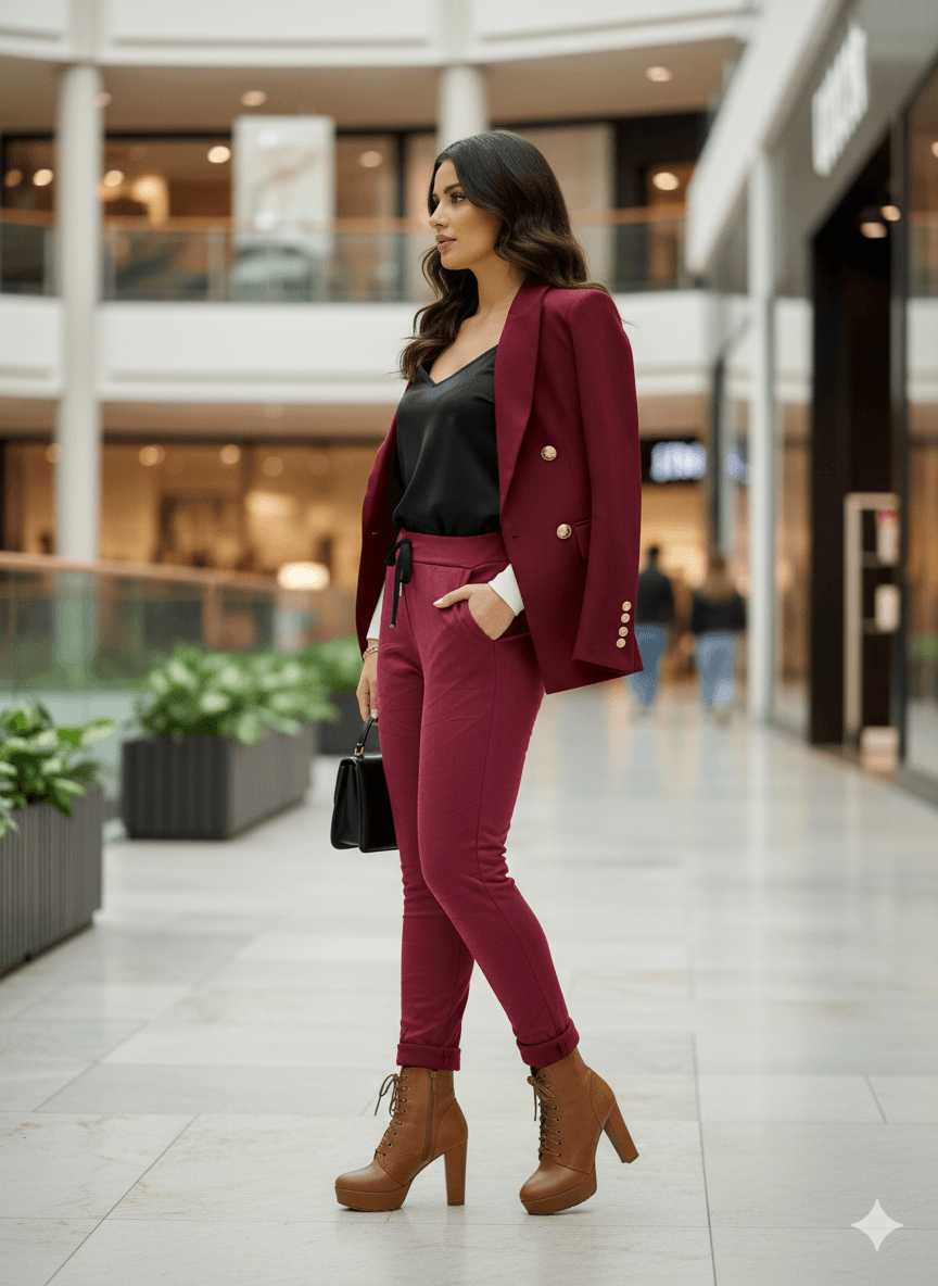 LS57110 İtalyan Süet Pantolon Koyu Kırmızı