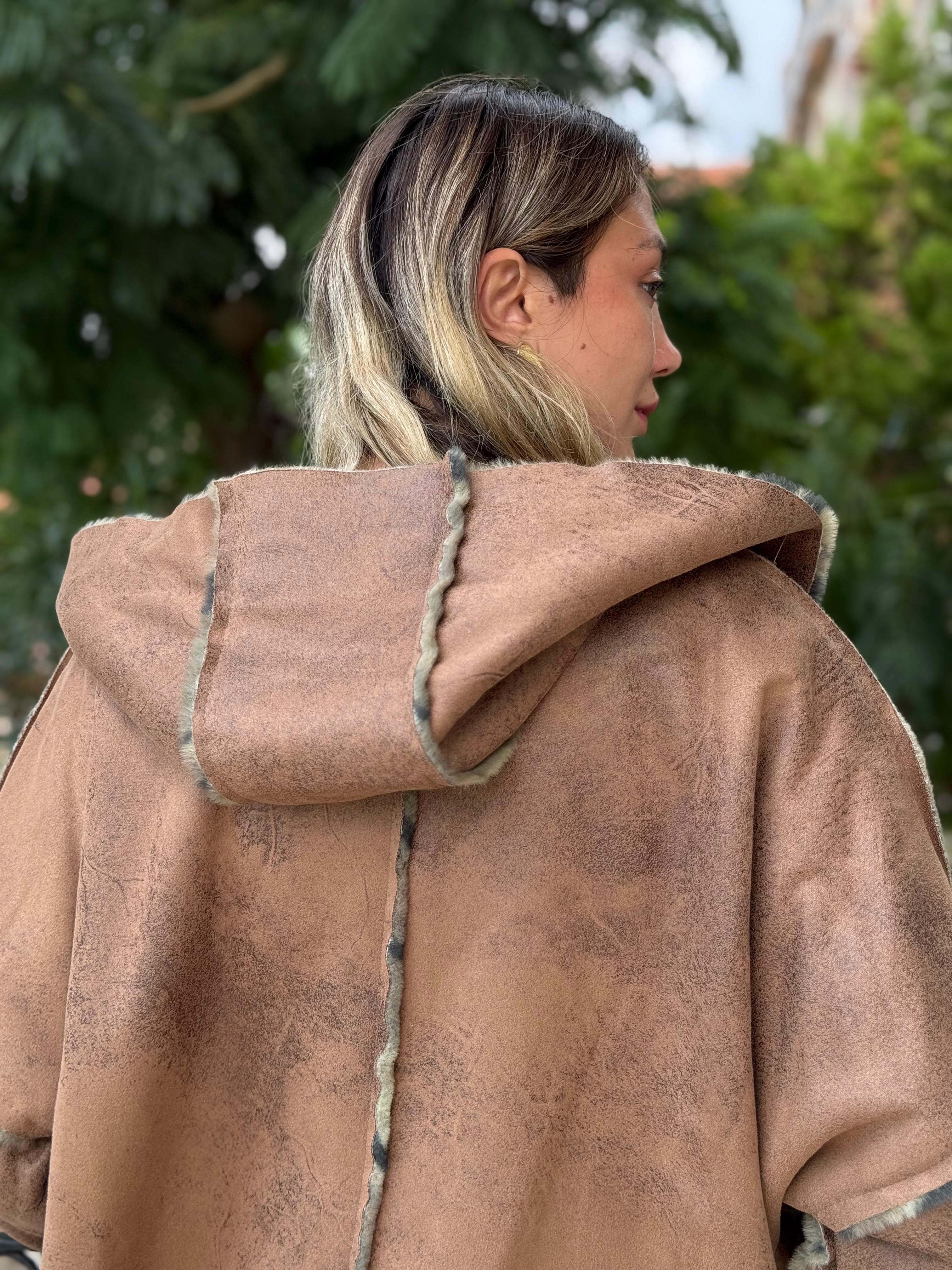 LS1729 İtalyan Önü Açık Çift Taraflı Nubuk Kısa Kaban Camel