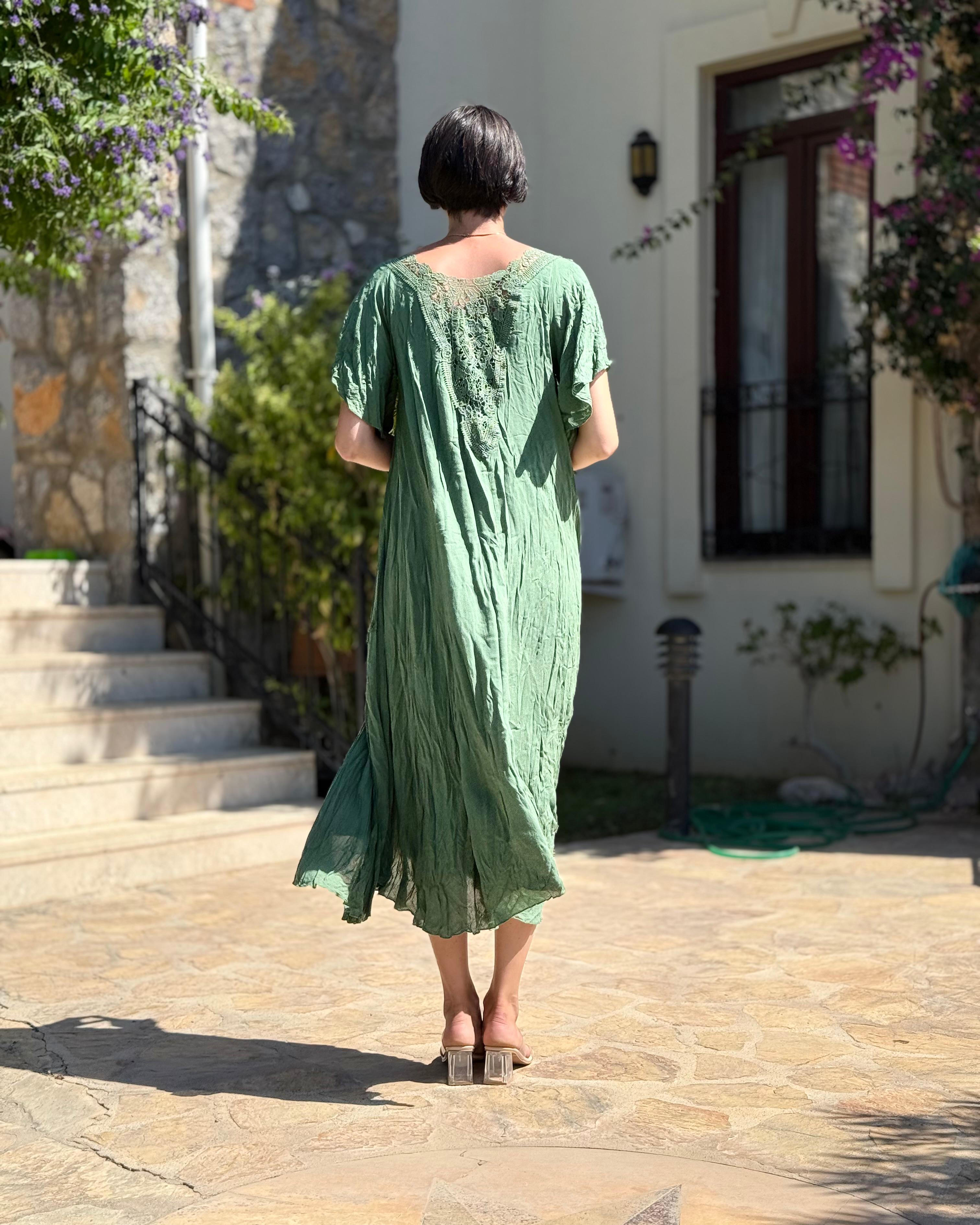 VL1420 Hürrem Vual Elbise  Yeşil