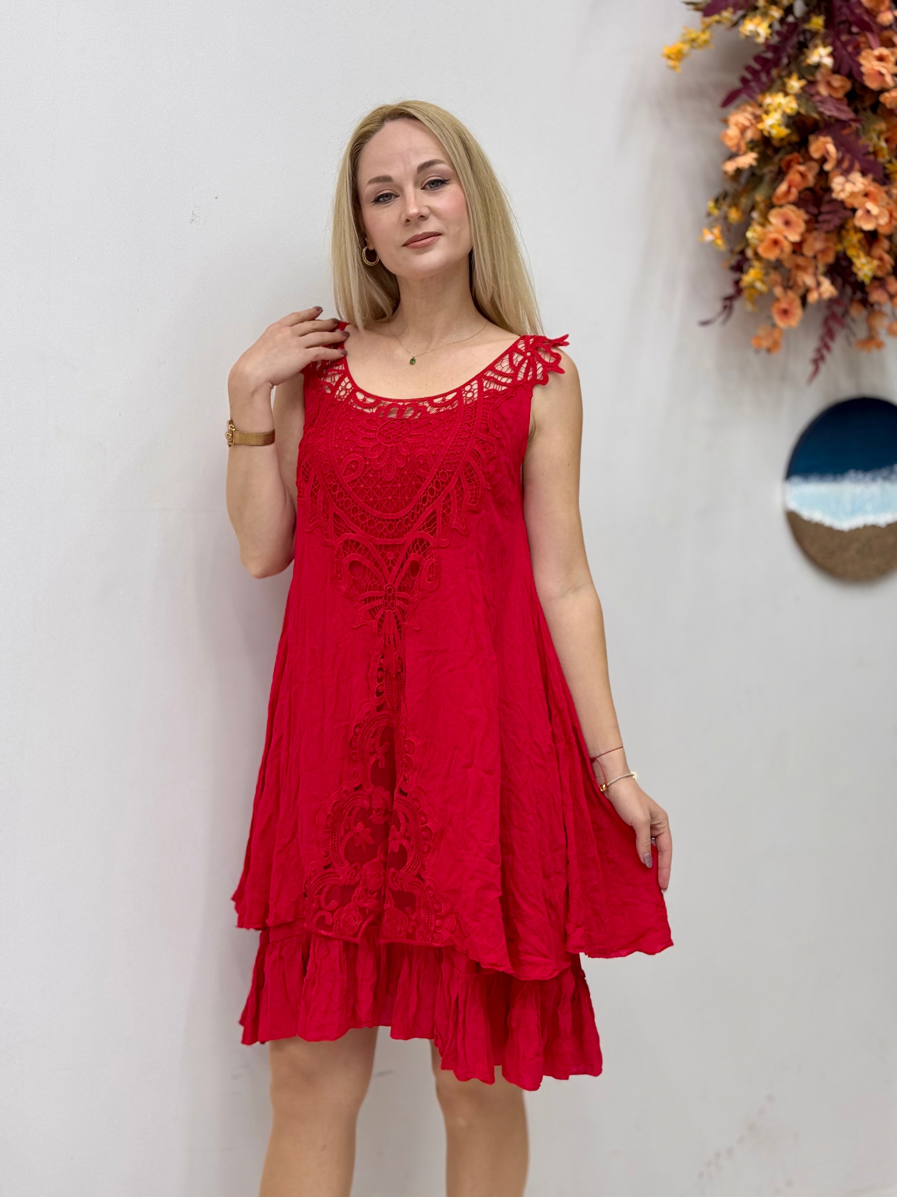 M1207 Minivestido de gasa sin mangas Rojo