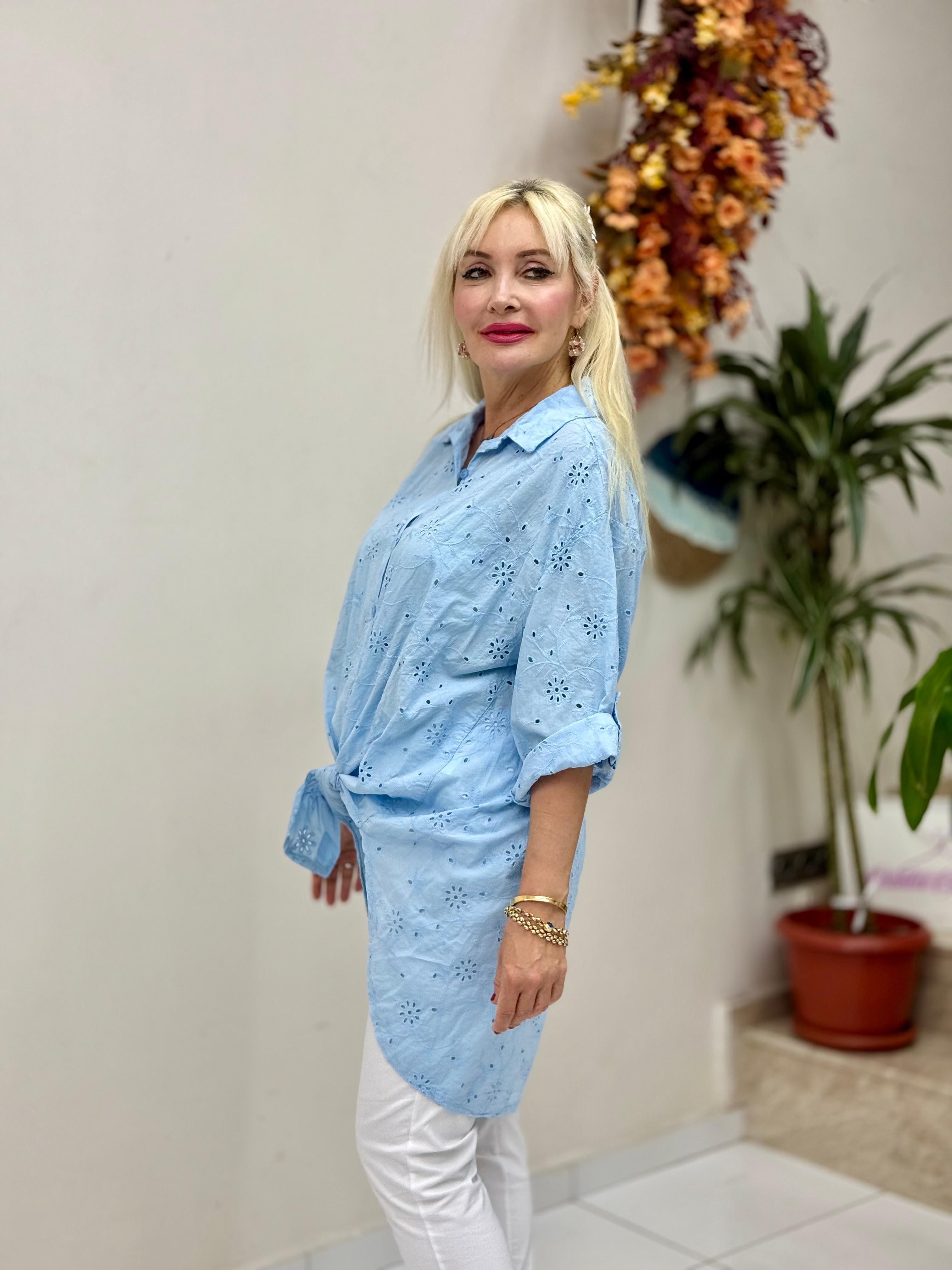 YG1360 İtalyan Brodeli Tunik Gömlek Bebemavi