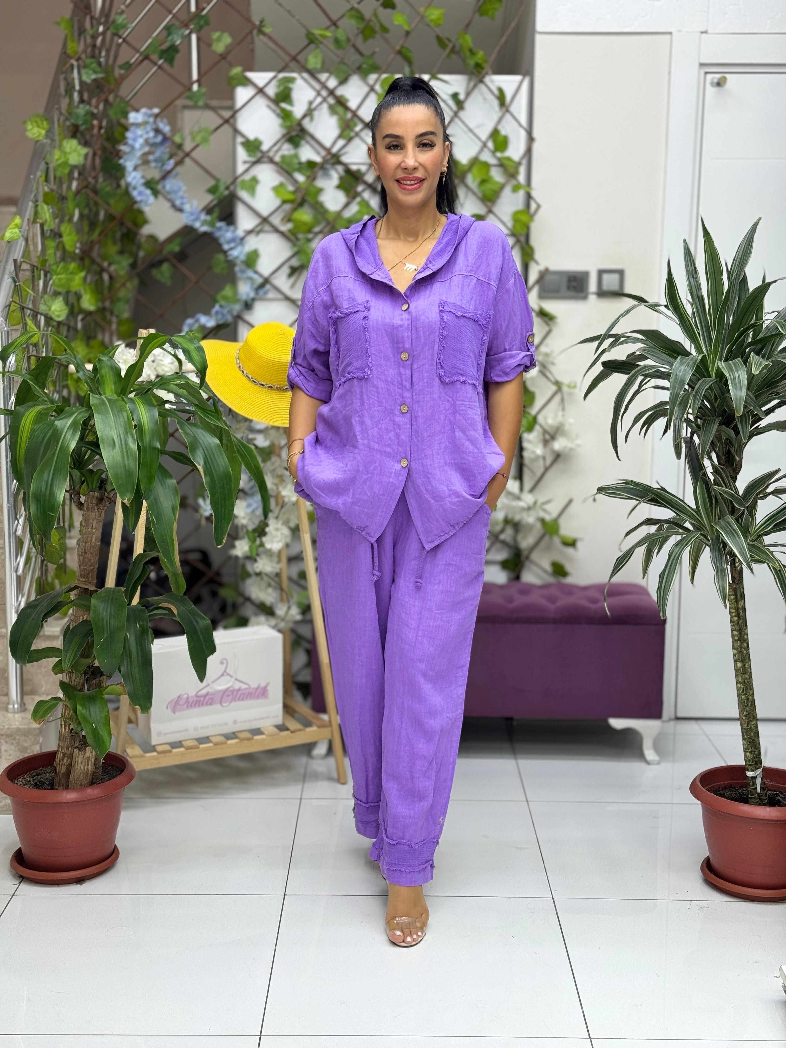 N10661 Traje Italiano Lino Ciruela