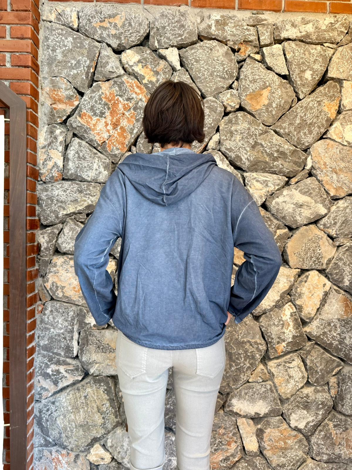 NC62020 Kapüşonlu Fermuarlı İtalyan Yıkamalı Ceket Lacivert