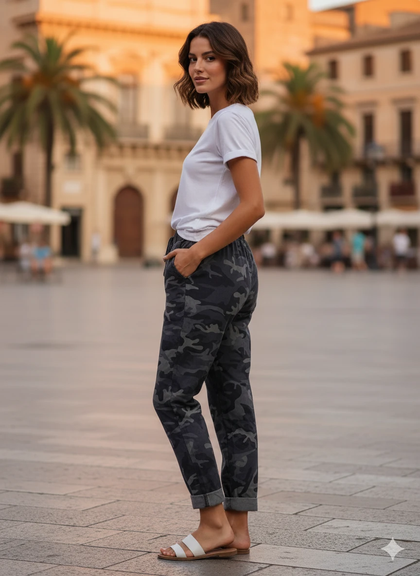 LS7312 Kamuflaj Desenli Likralı İtalyan Coton Pantolon Füme