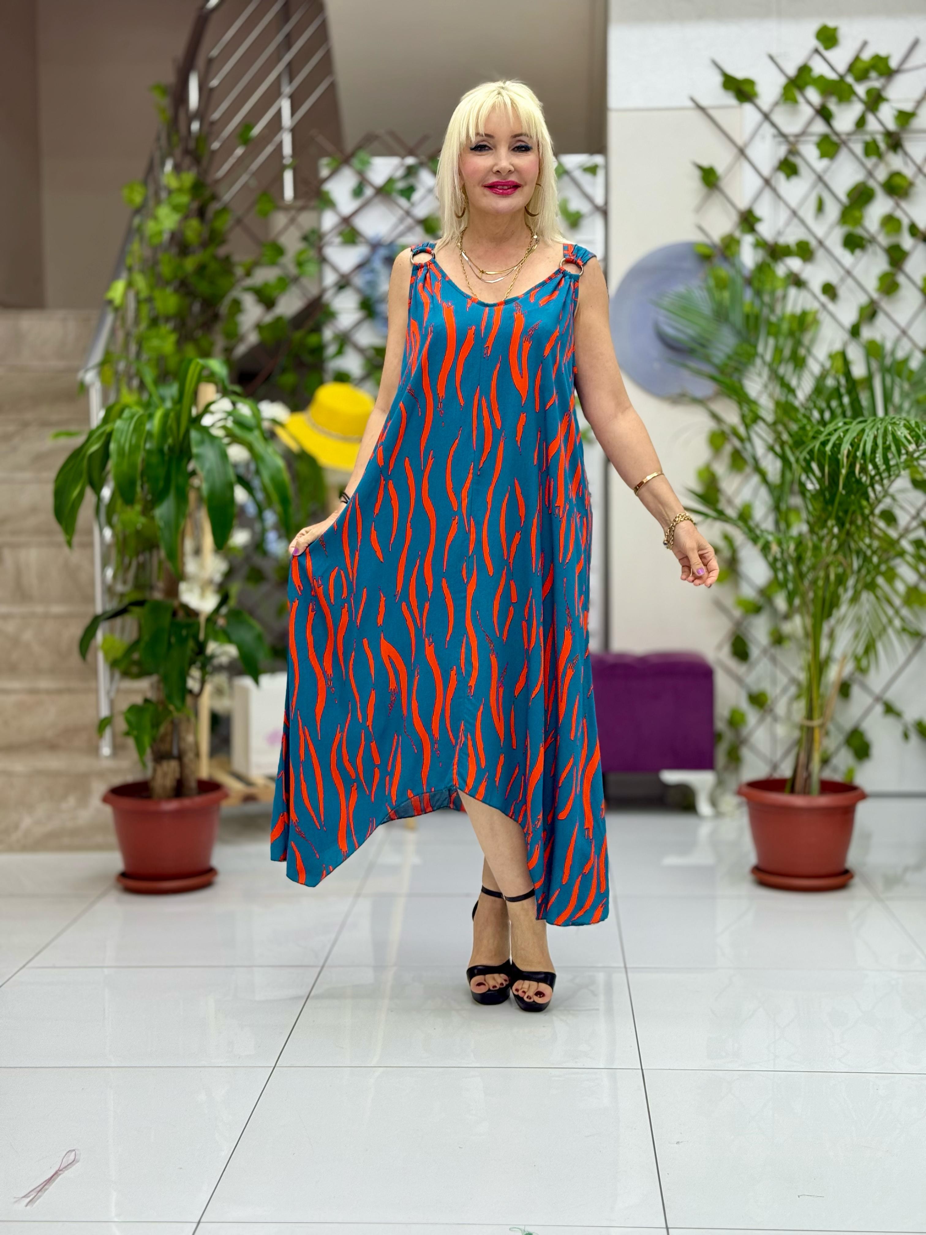 HL14029 Omzu Halkalı Askılı Viskon Hilal Elbise