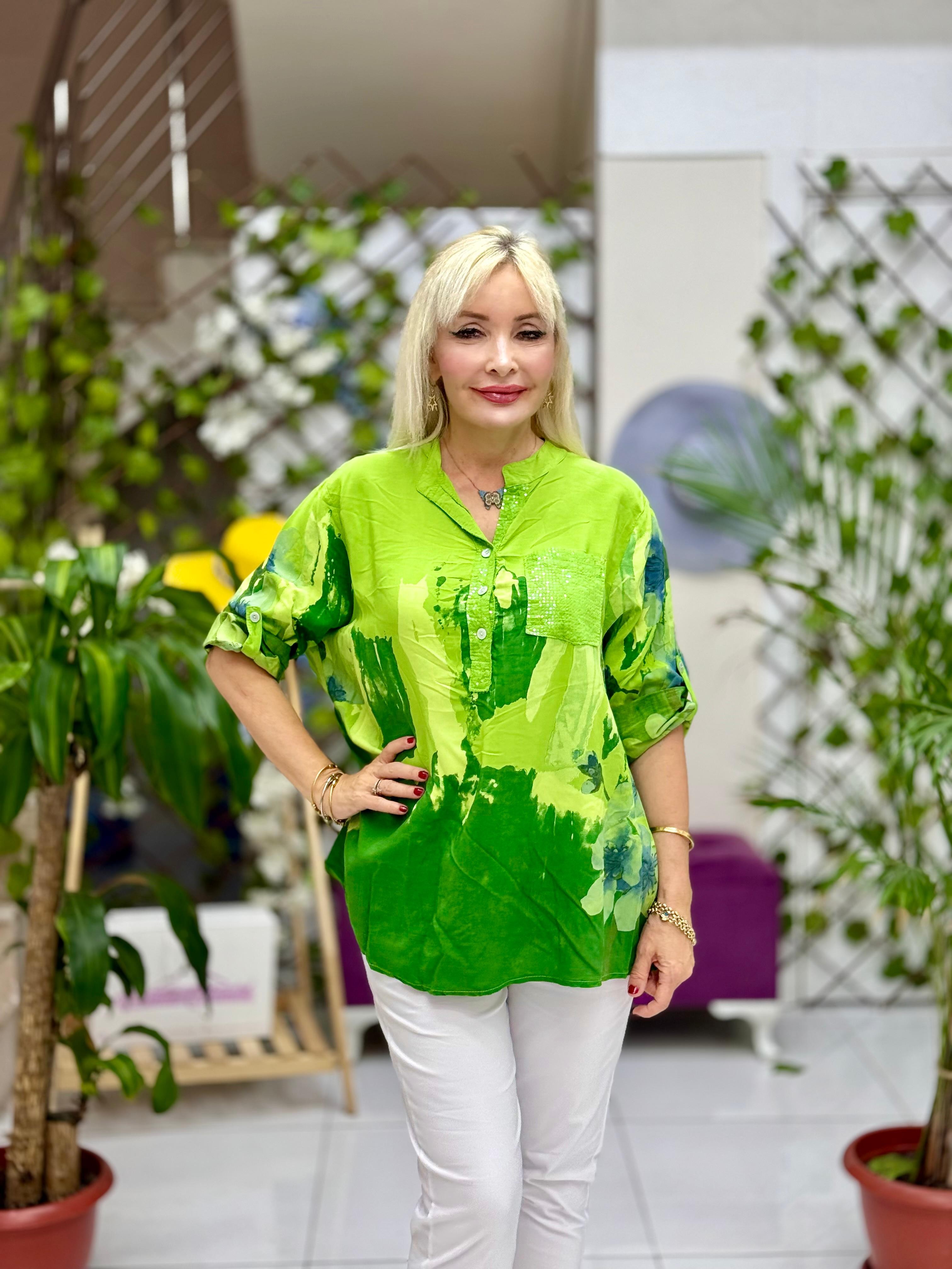 NC15430 İtalyan Coton Bluz Yeşil