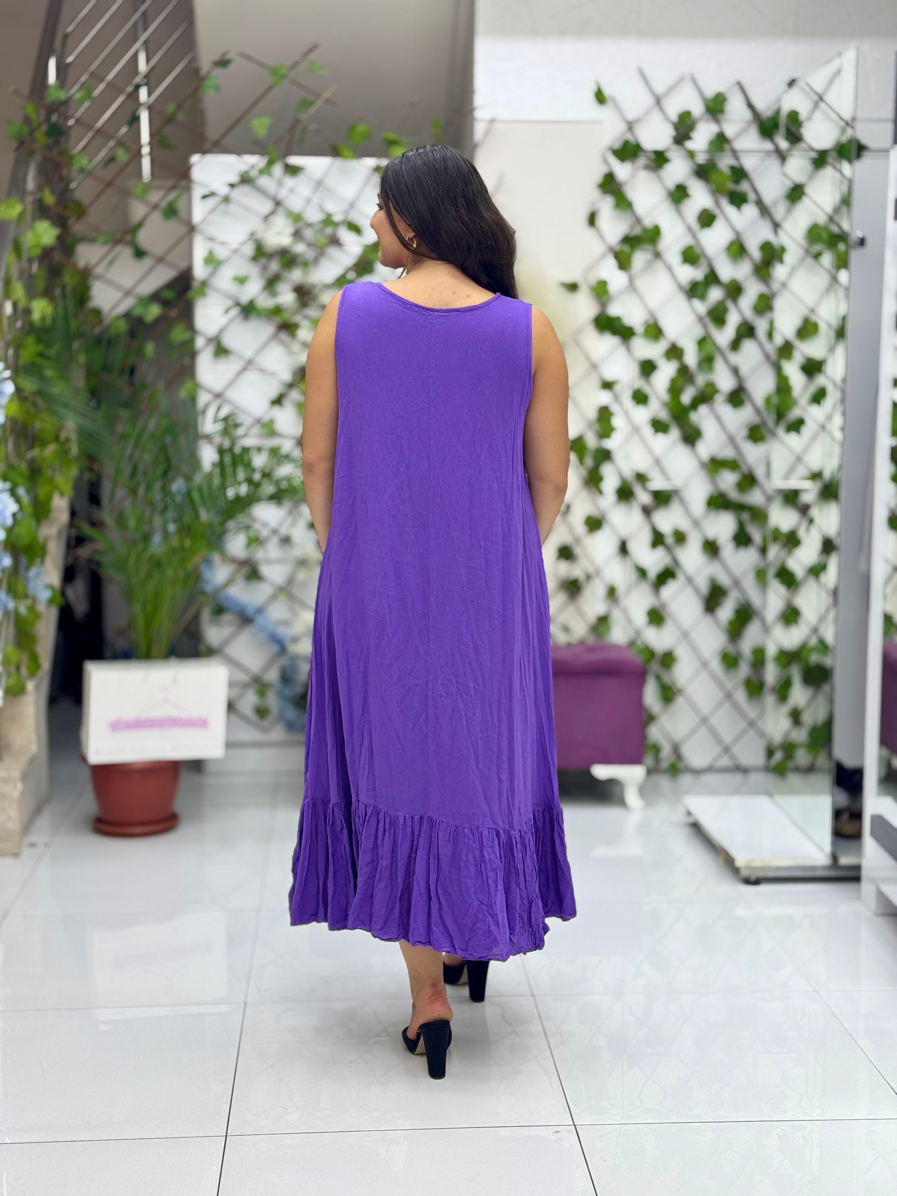 M1208 Vestido Voile Detalle Cuello Turquesa