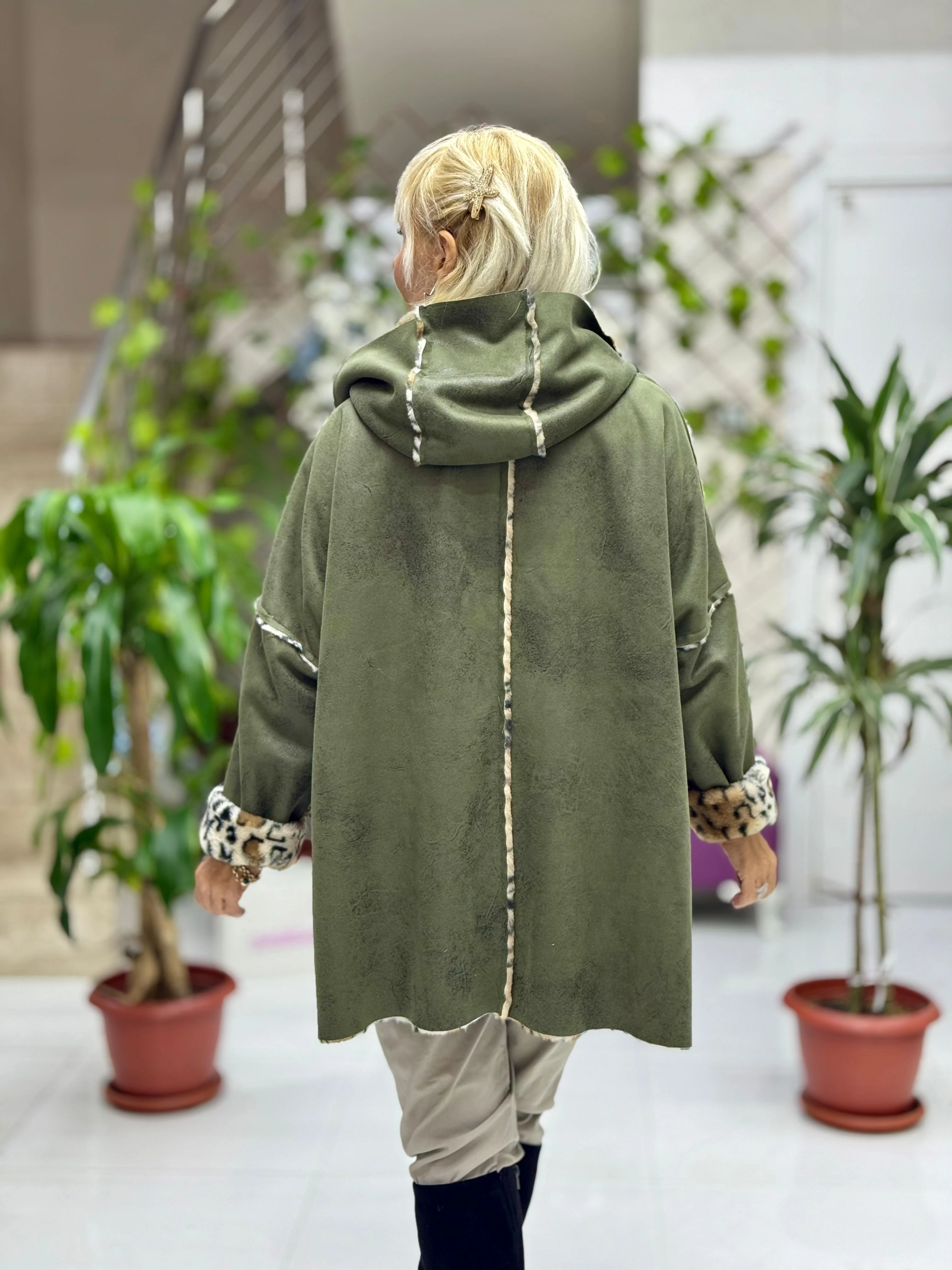 YG4170 Çift Taraflı Kapamasız İtalyan Nubuk Kaban Yeşil