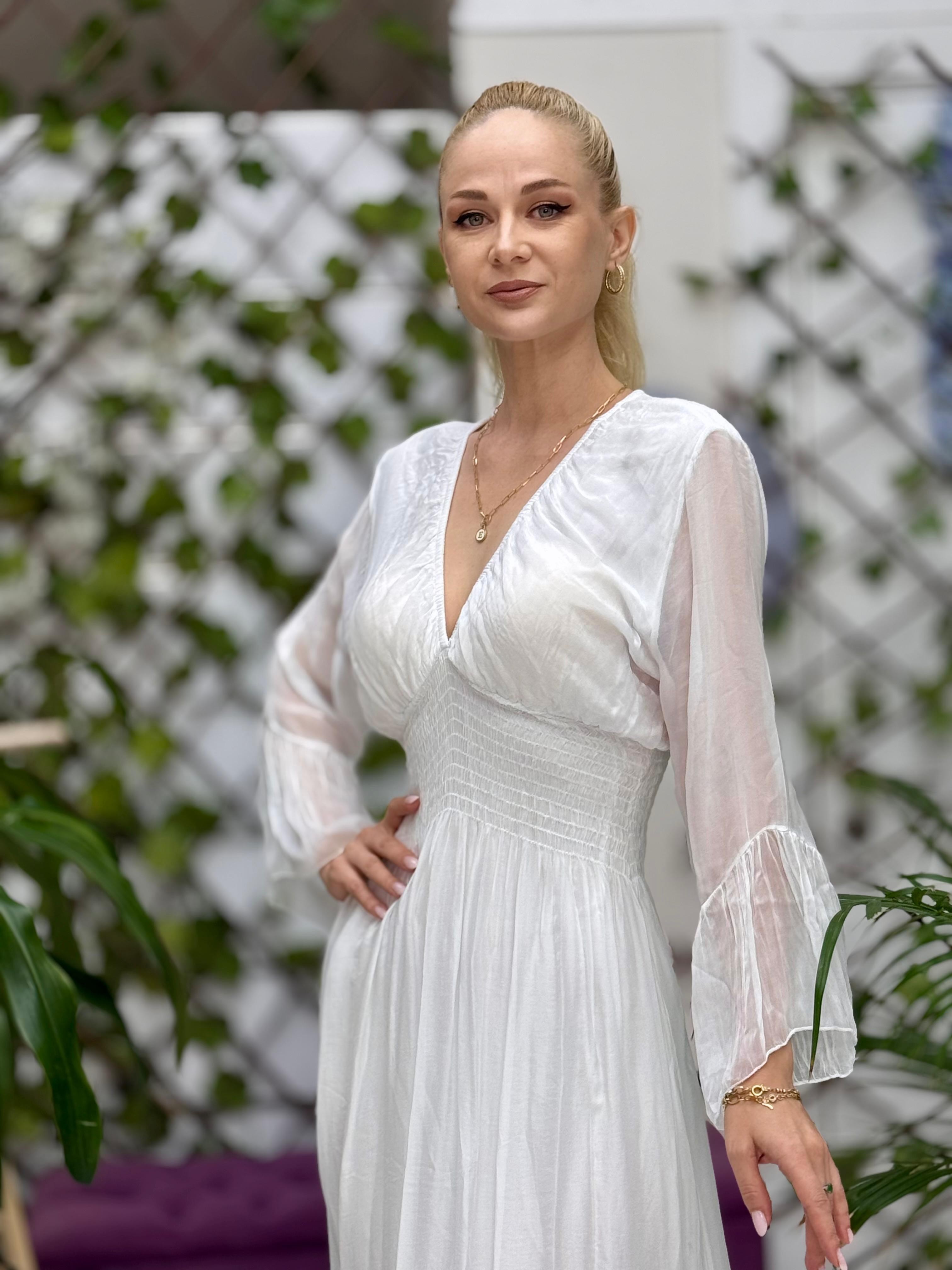 N510337 Vestido De Seda Italiana Beige