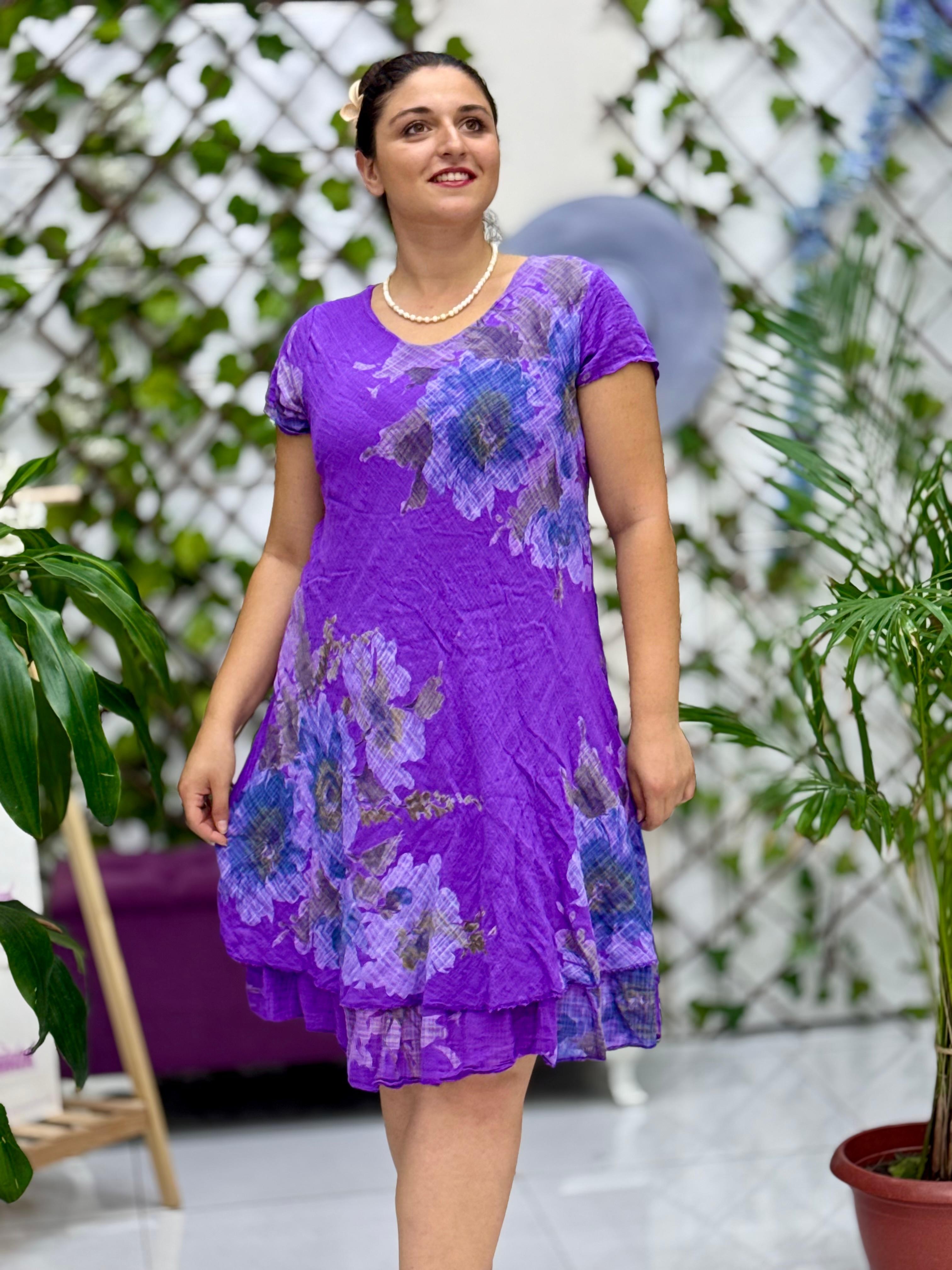 N5012-26 Vestido Italiano De Lino De Algodón Manga Corta Blanco