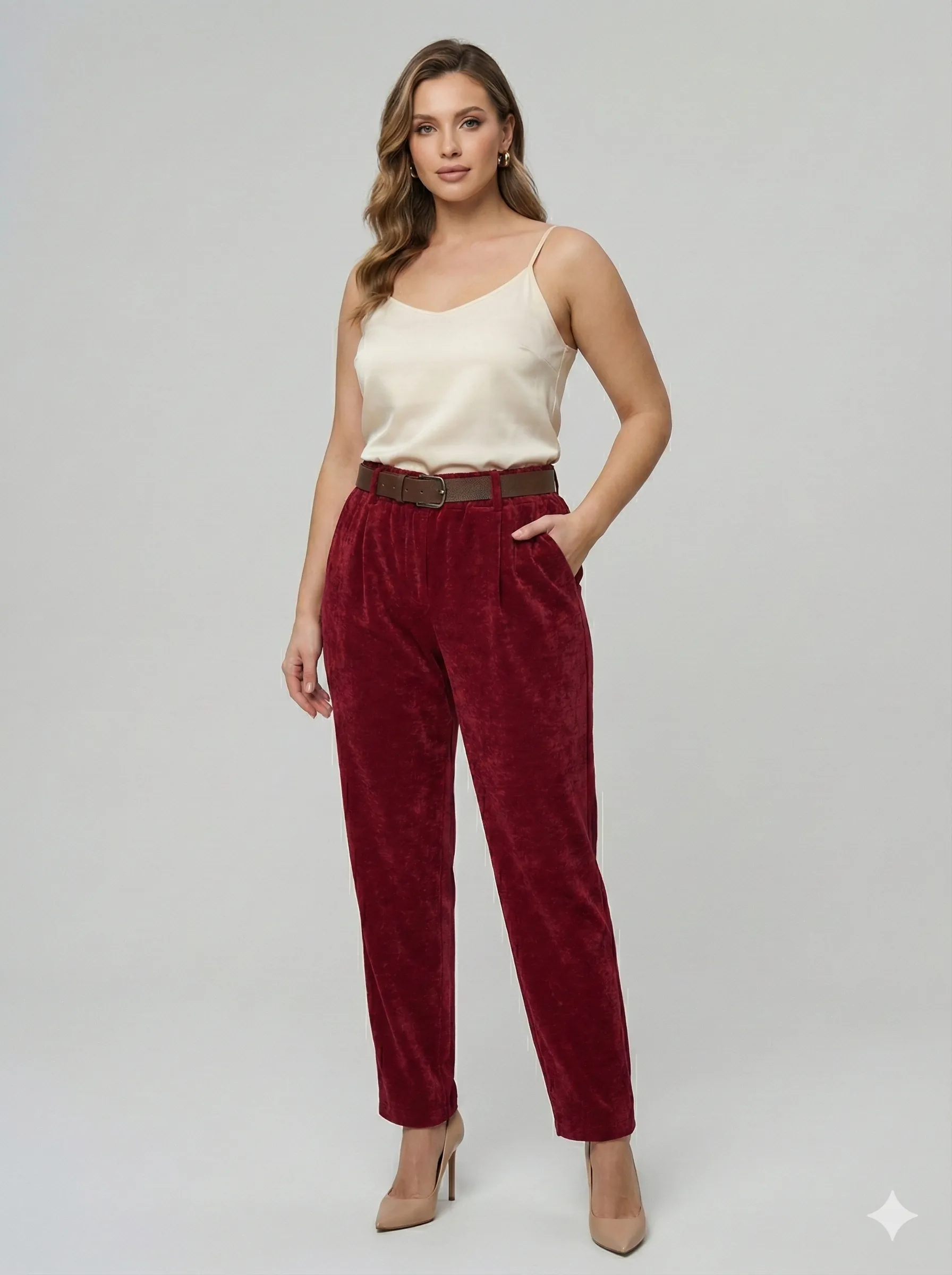 YG8605 İtalyan Kadife Pantolon Vişne