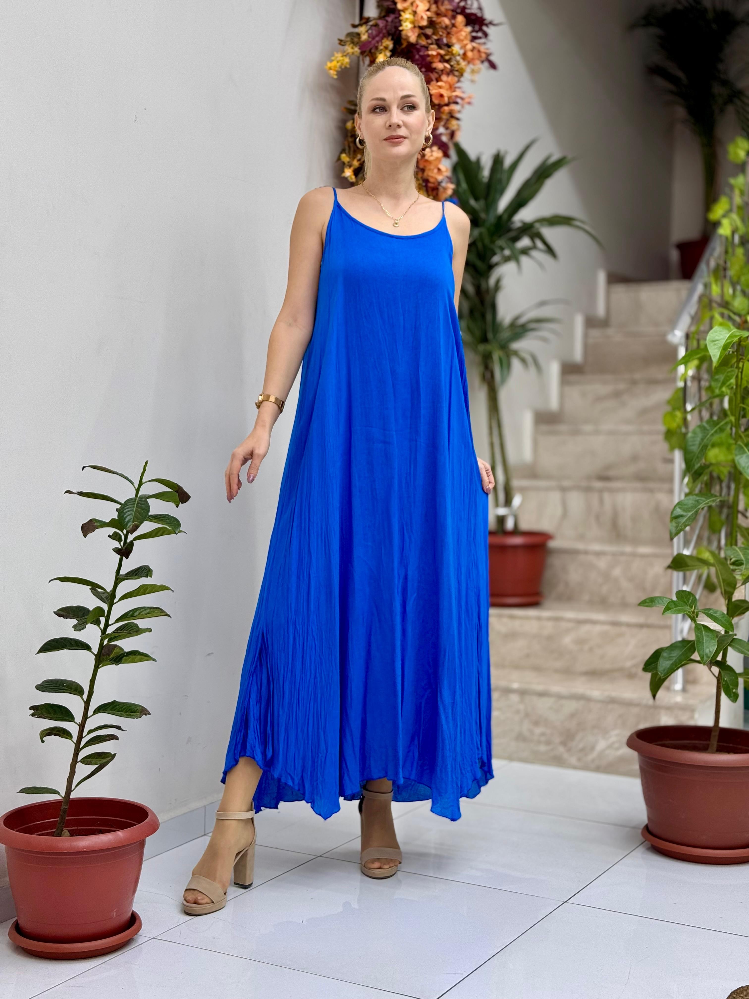 VL11199 Askılı Düz Vual Elbise Saks