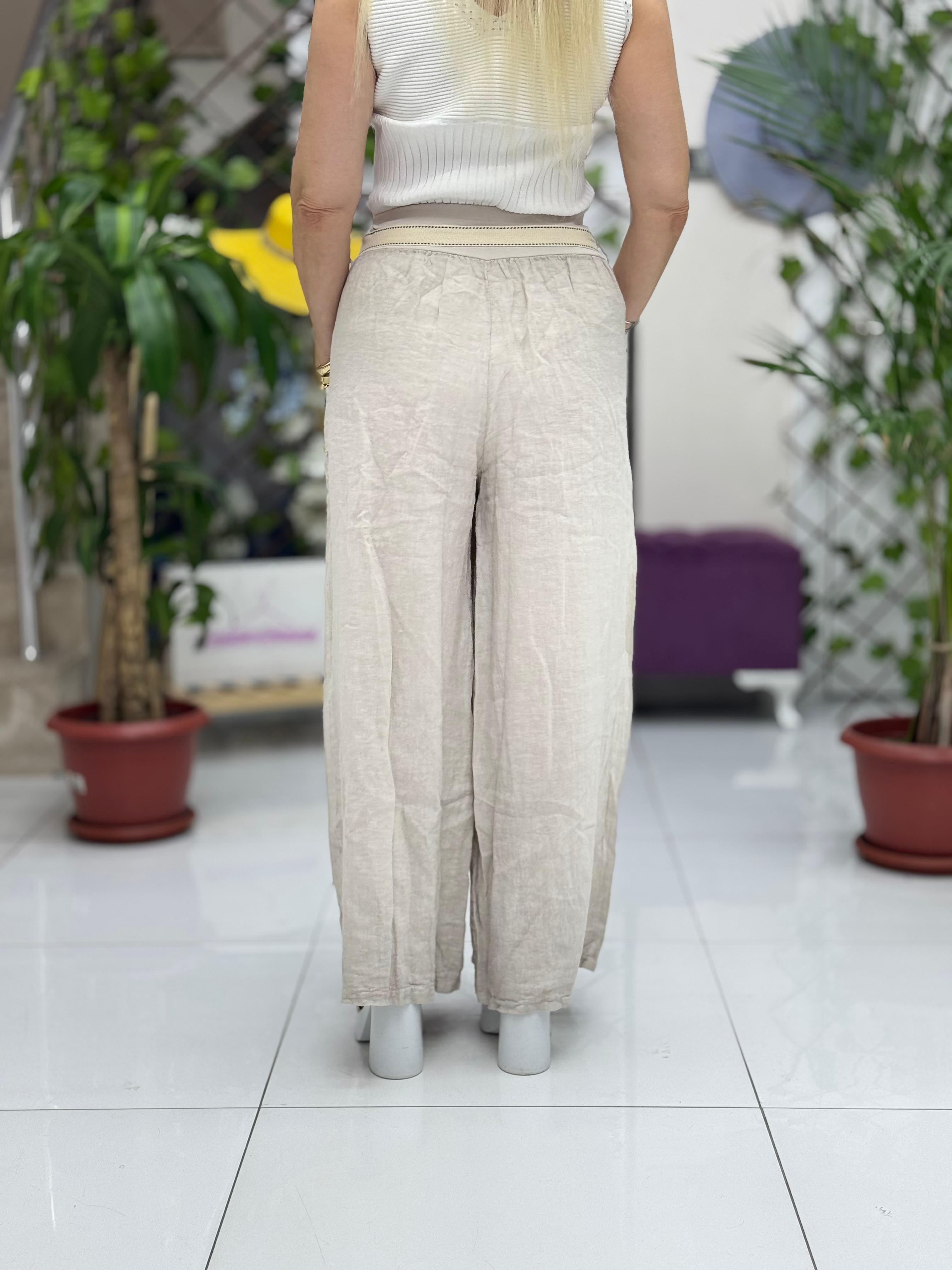 NC2613 İtalyan Keten Pantolon Krem