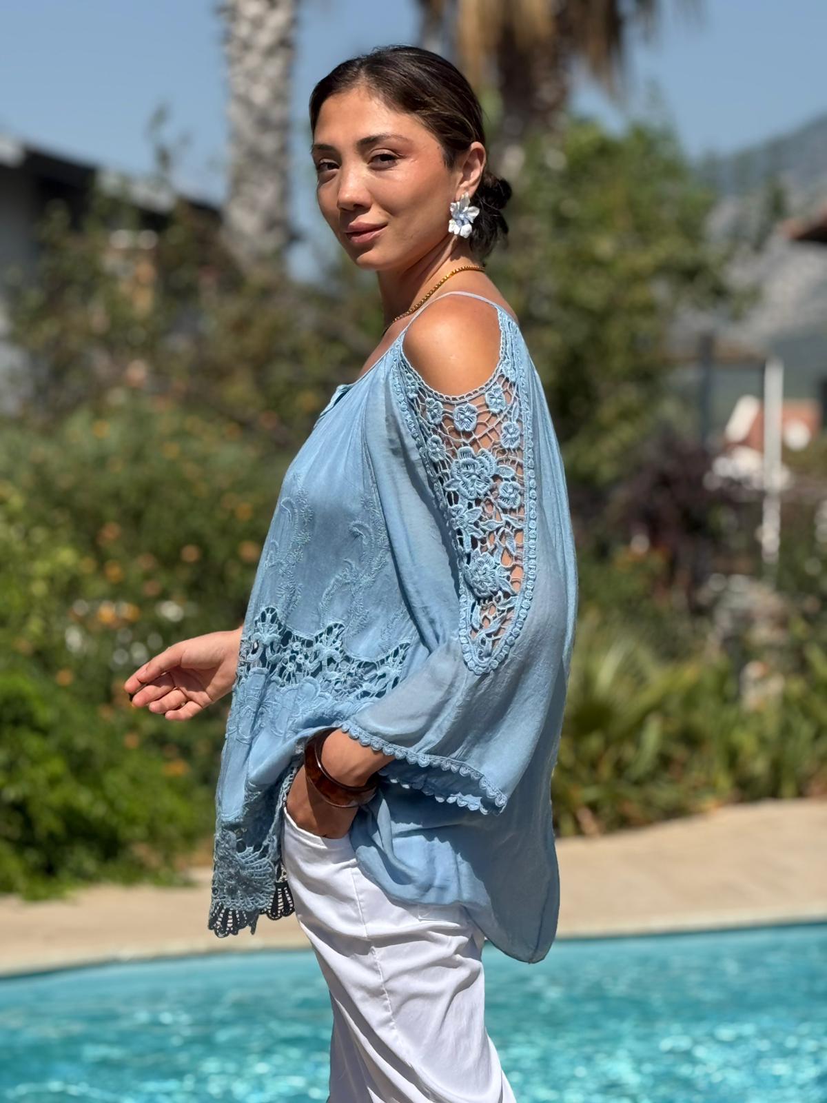 NC9740 İtalyan İpek Bluz Mavi