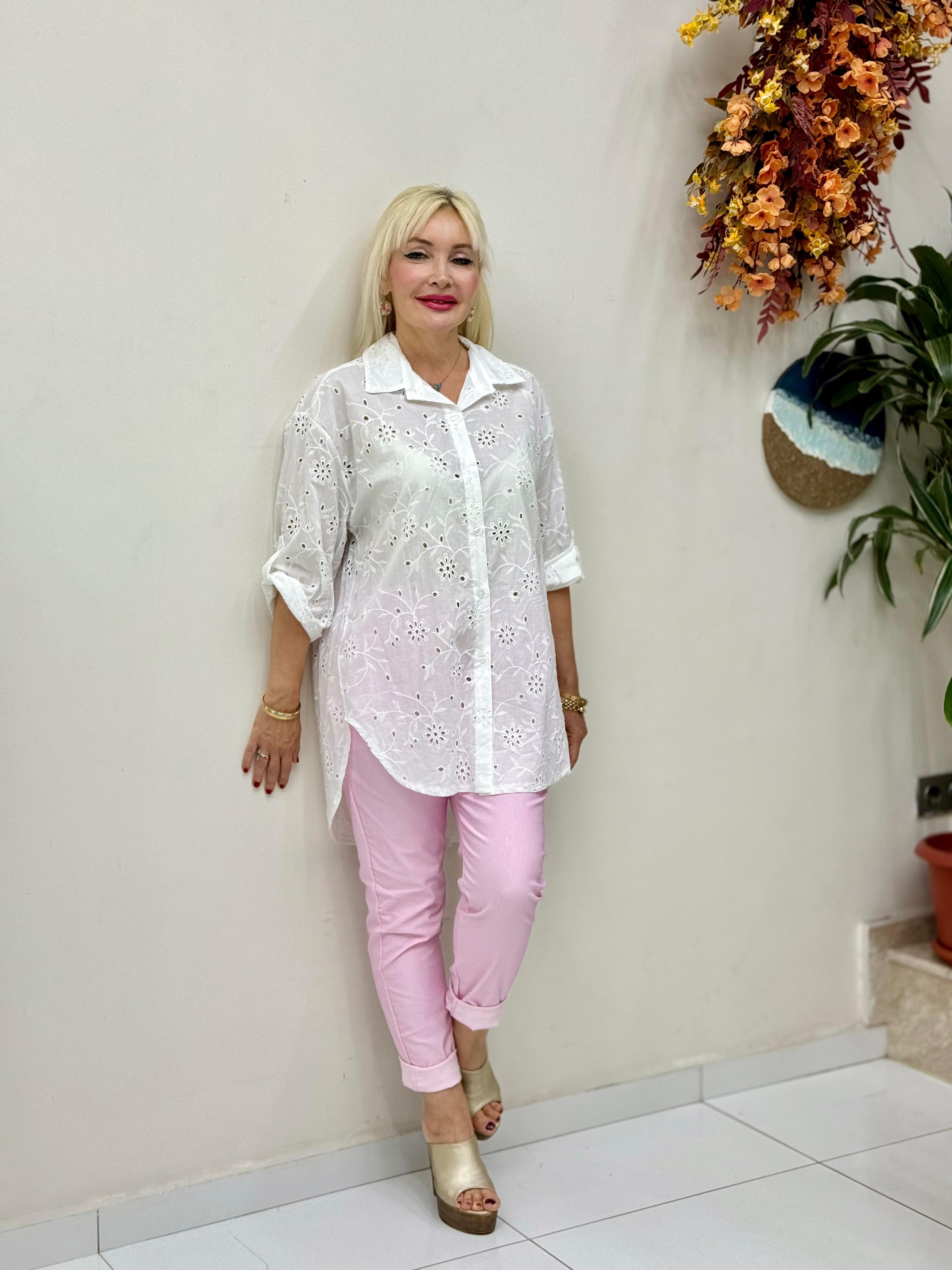 YG1360 İtalyan Brodeli Tunik Gömlek Beyaz