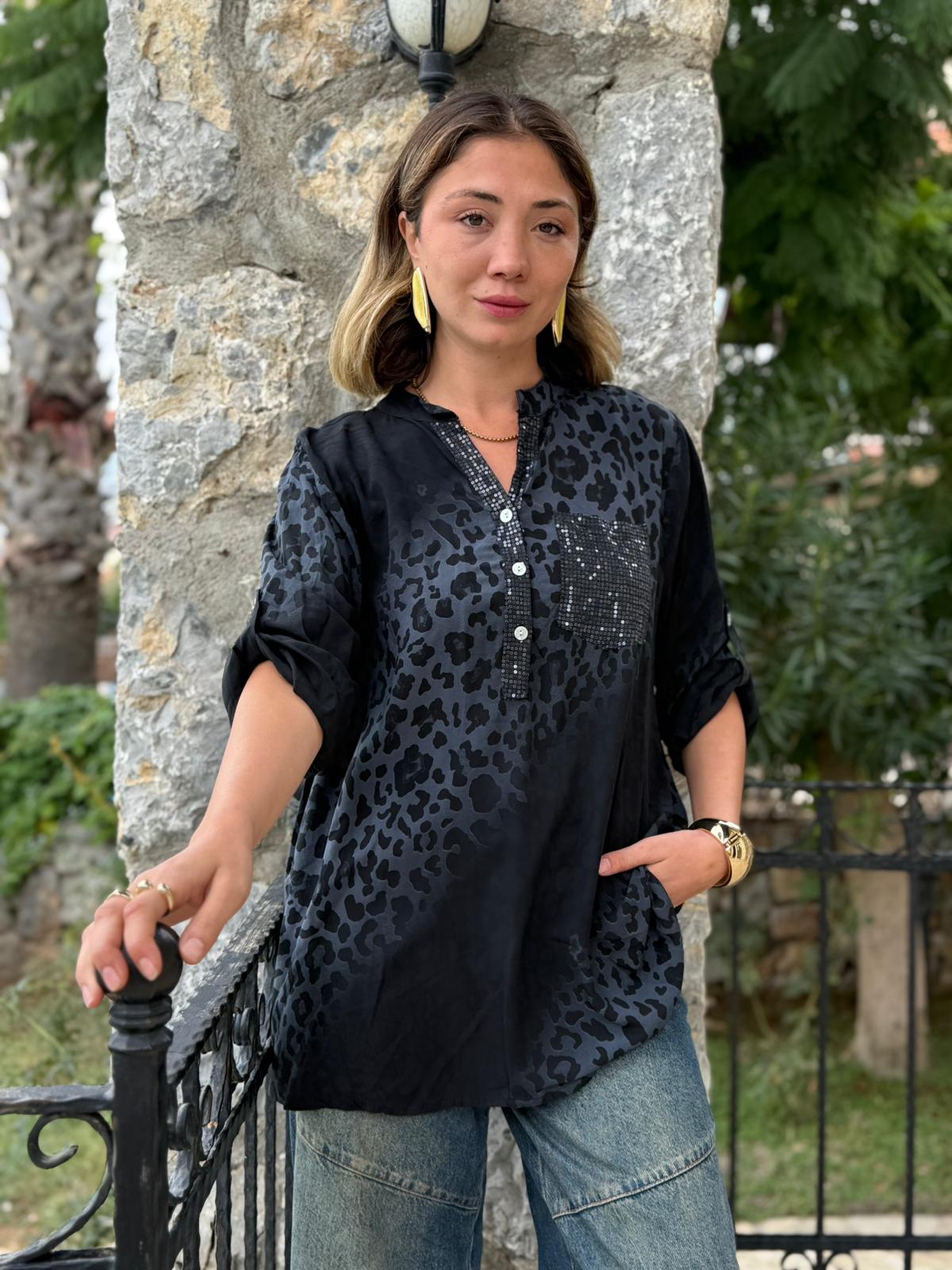 NC63107 İtalyan Coton Bluz Siyah