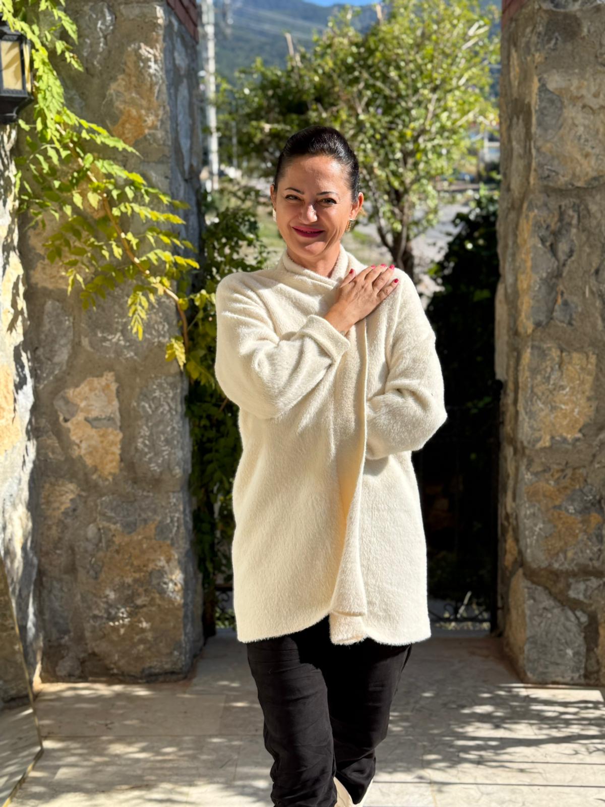 NC25026 Kapamasız Yün Hırka Ekru