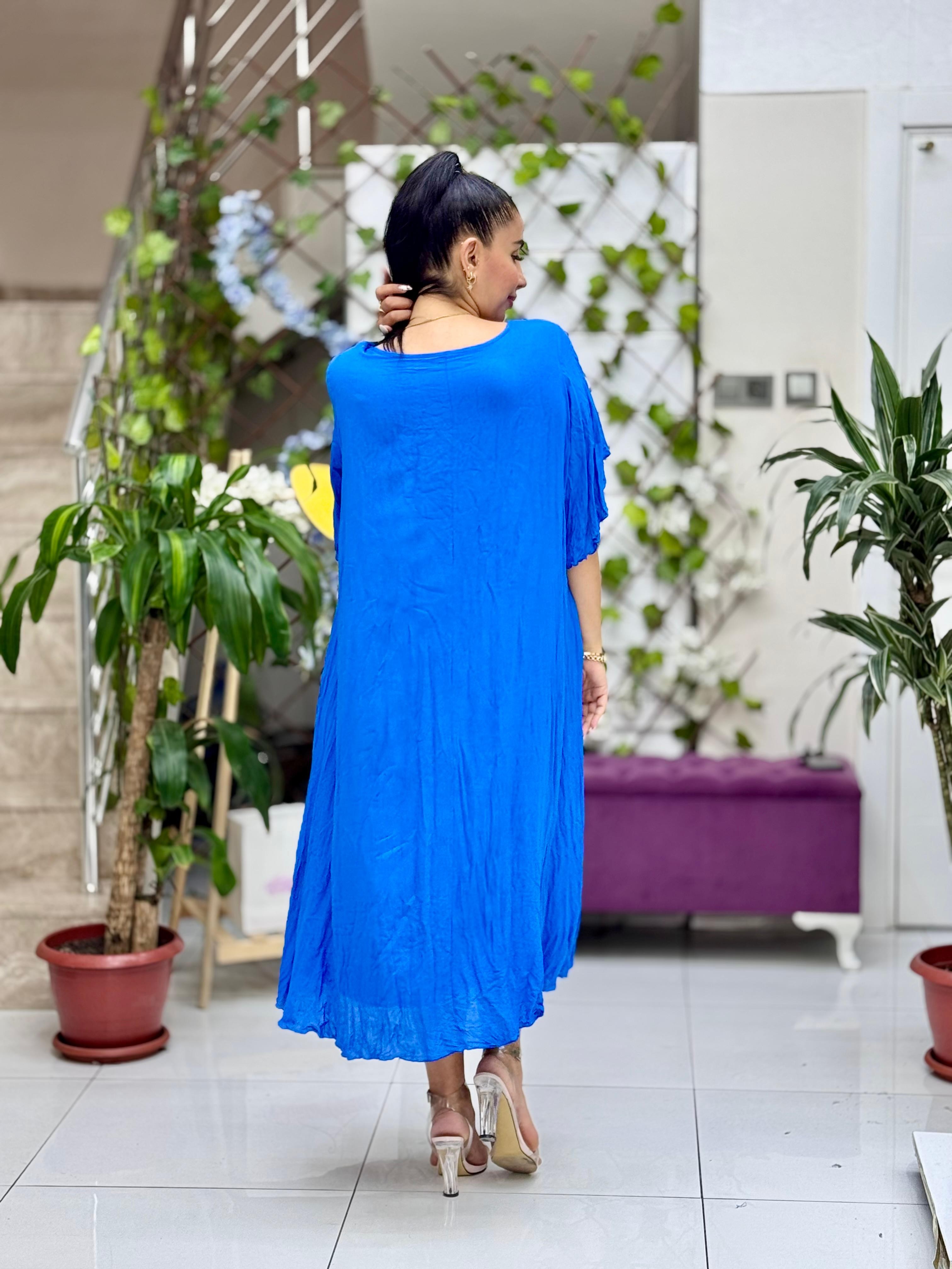 M1208 Vestido Voile Detalle Cuello Turquesa